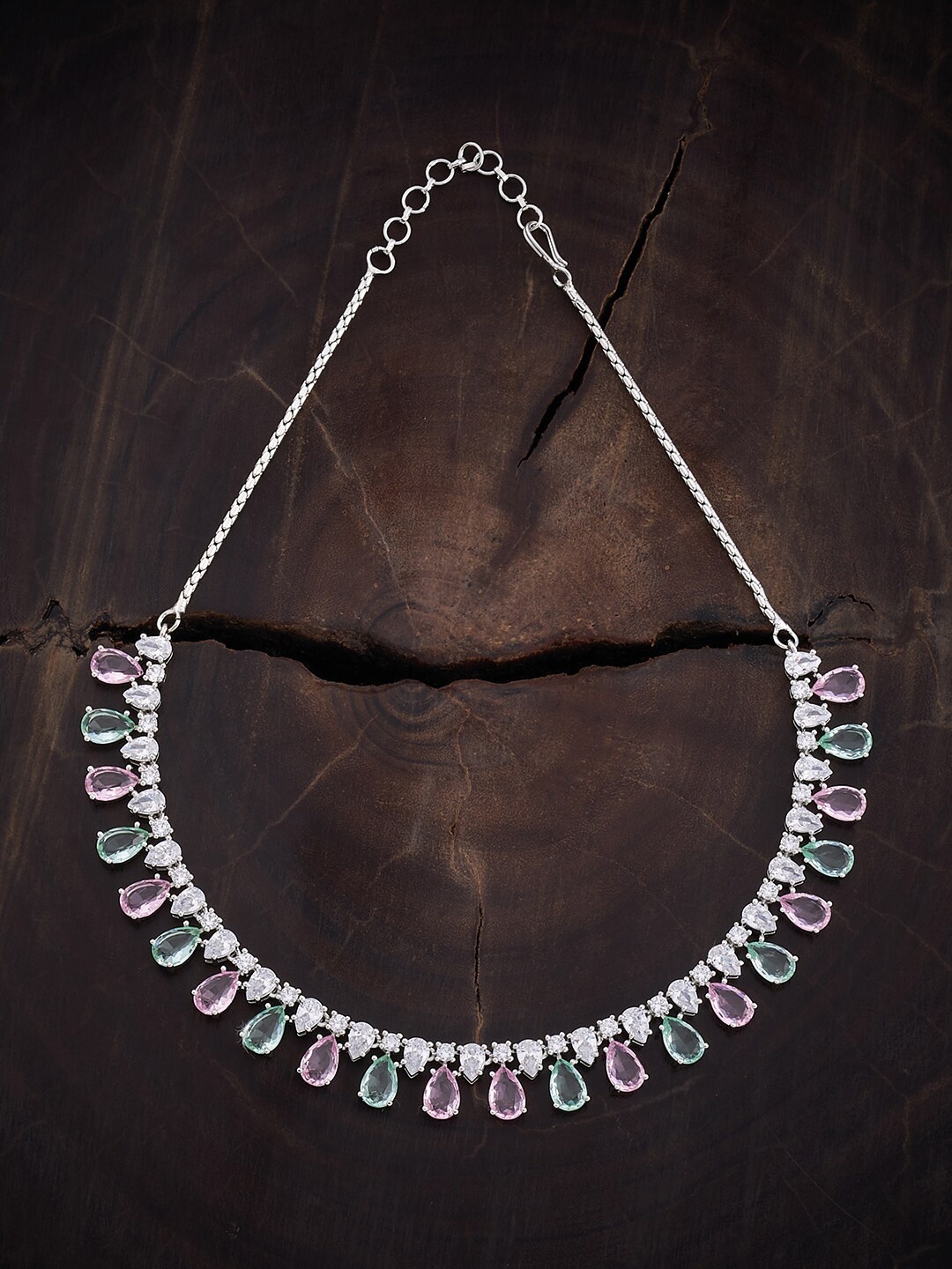 

Kushal's Fashion Jewellery Rhodium-Plated Cubic Zirconia Studded Necklace, Silver