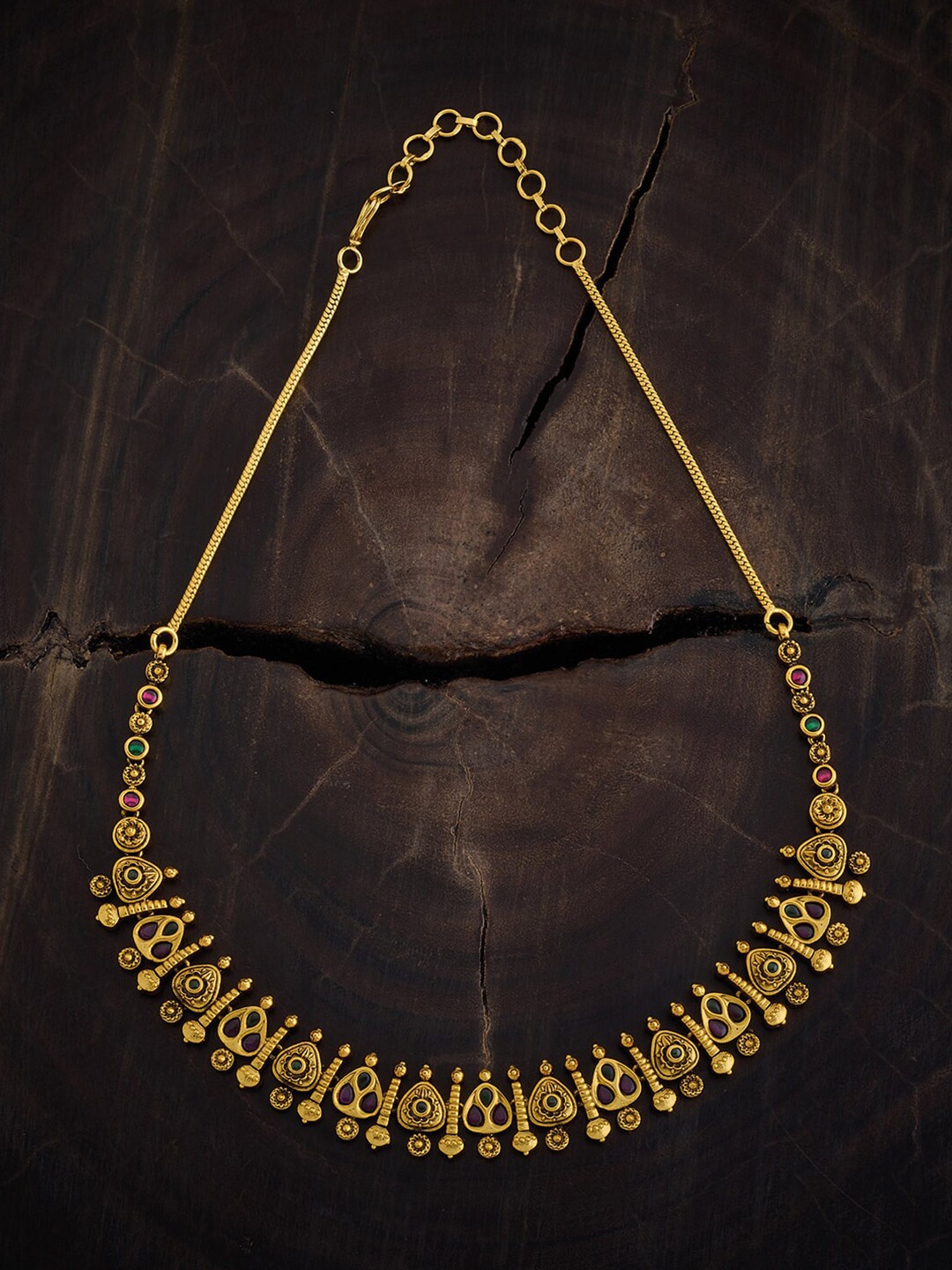 

Kushal's Fashion Jewellery Gold-Plated Stone-Studded Antique Necklace