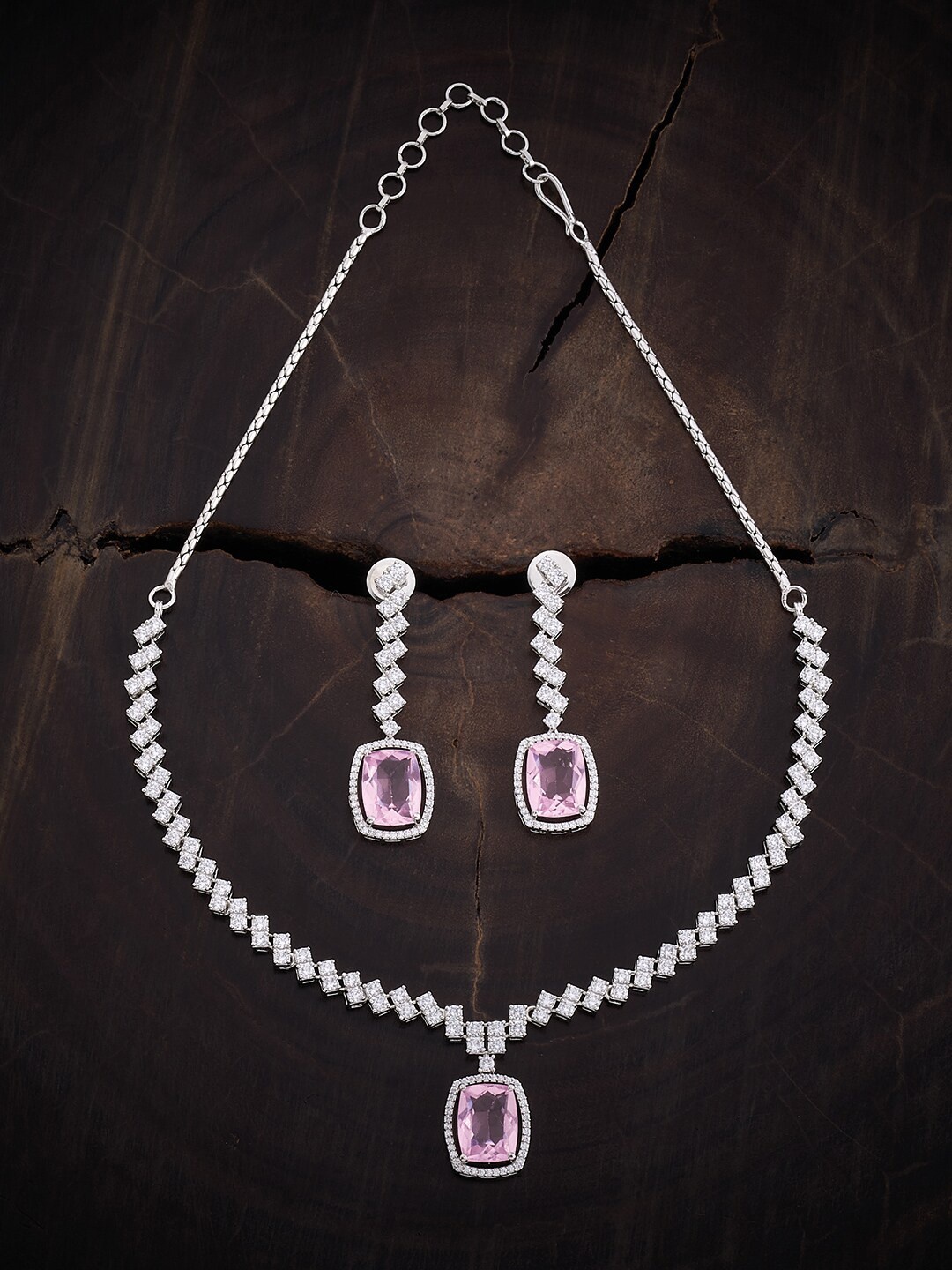 

Kushal's Fashion Jewellery Rhodium-Plated Zircon-Studded Jewellery Set, Silver