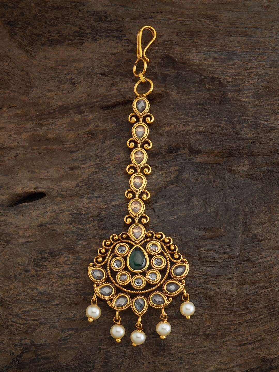

Kushal's Fashion Jewellery Gold Plated Faux Pearls Beaded Maang Tikka