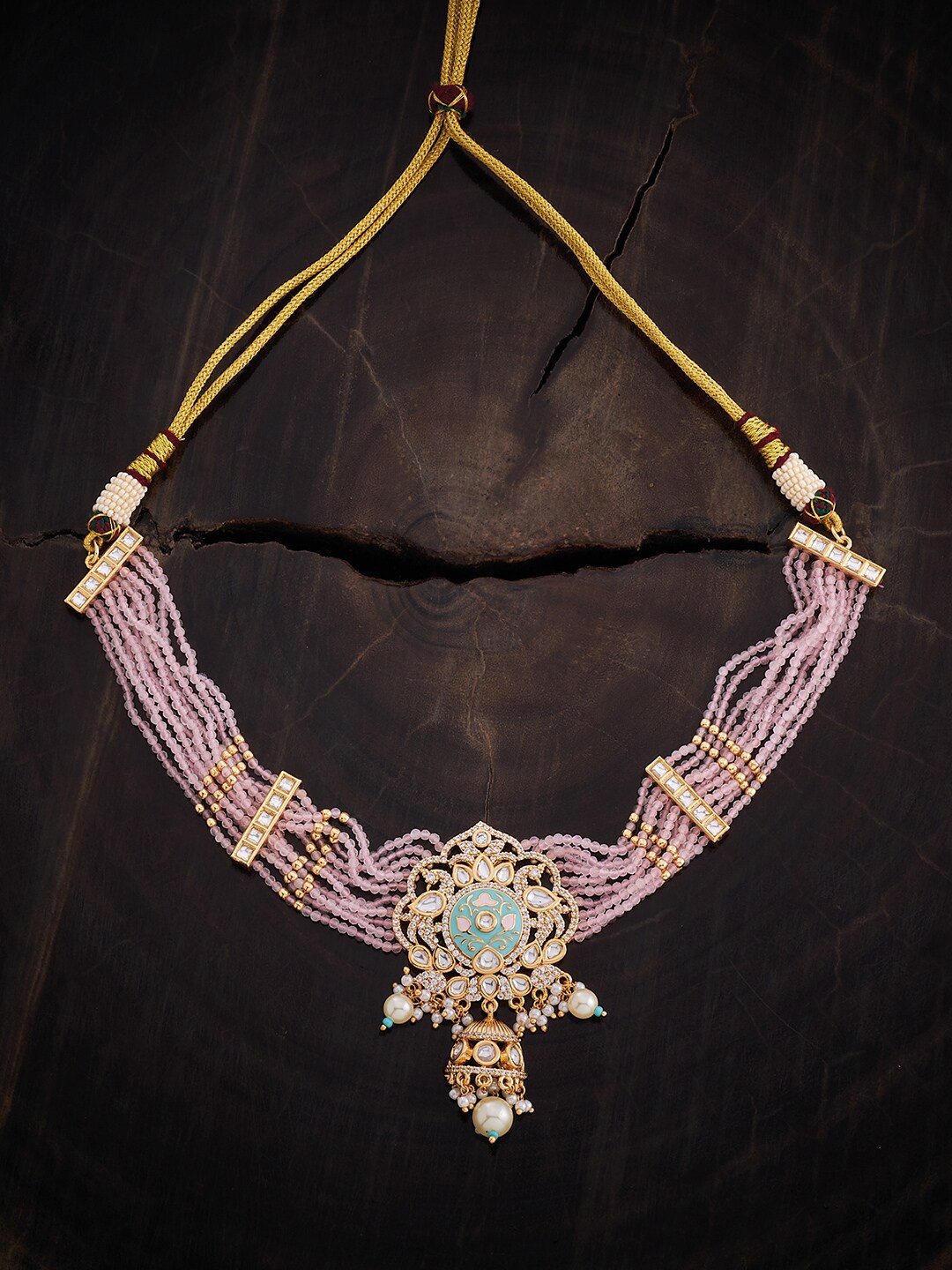 

Kushal's Fashion Jewellery Kundan Studded & Beaded Necklace, Pink