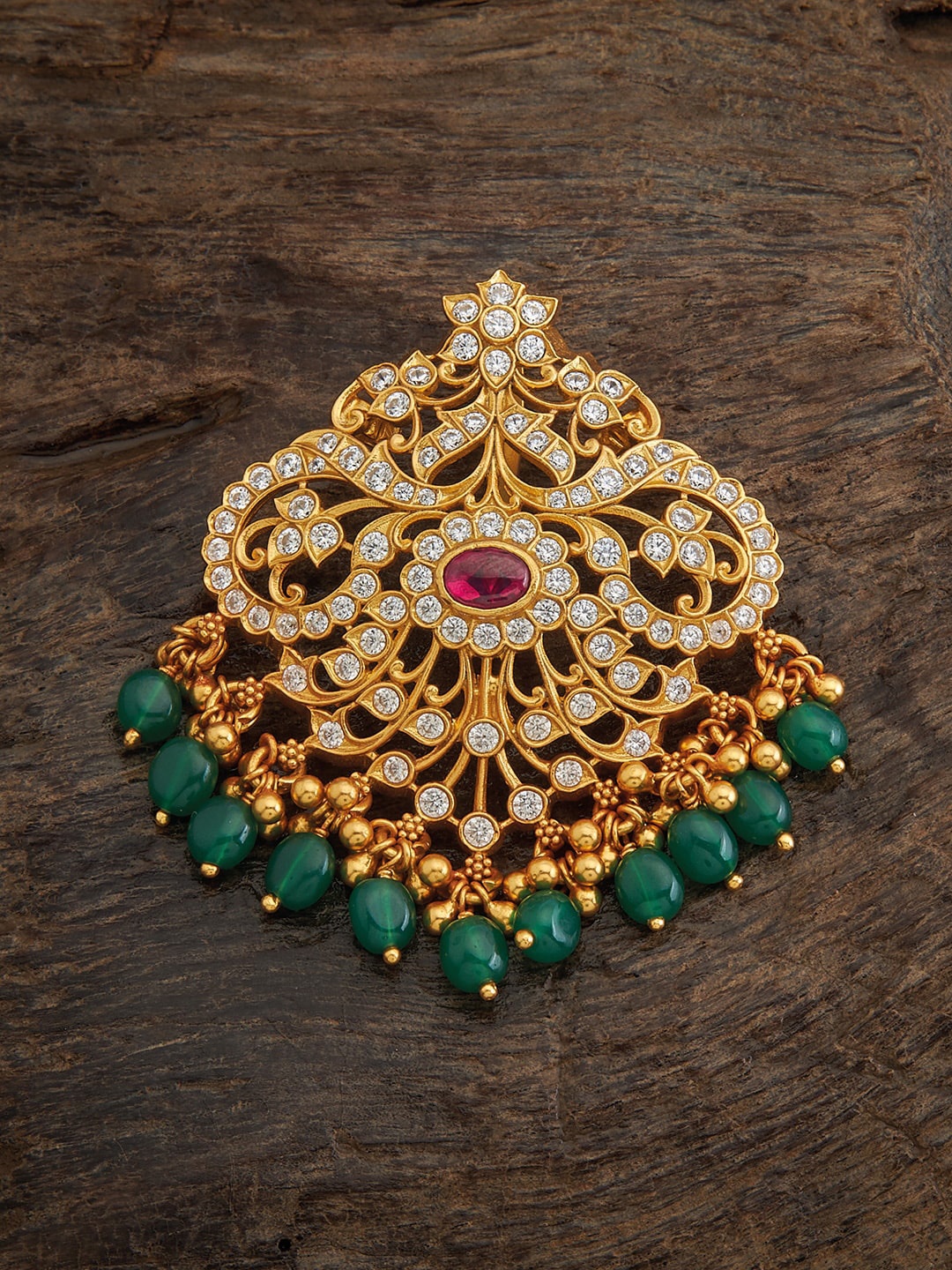 

Kushal's Fashion Jewellery 92.5 Pure Silver Gold-Plated Ruby Stones-Studded Temple Pendant