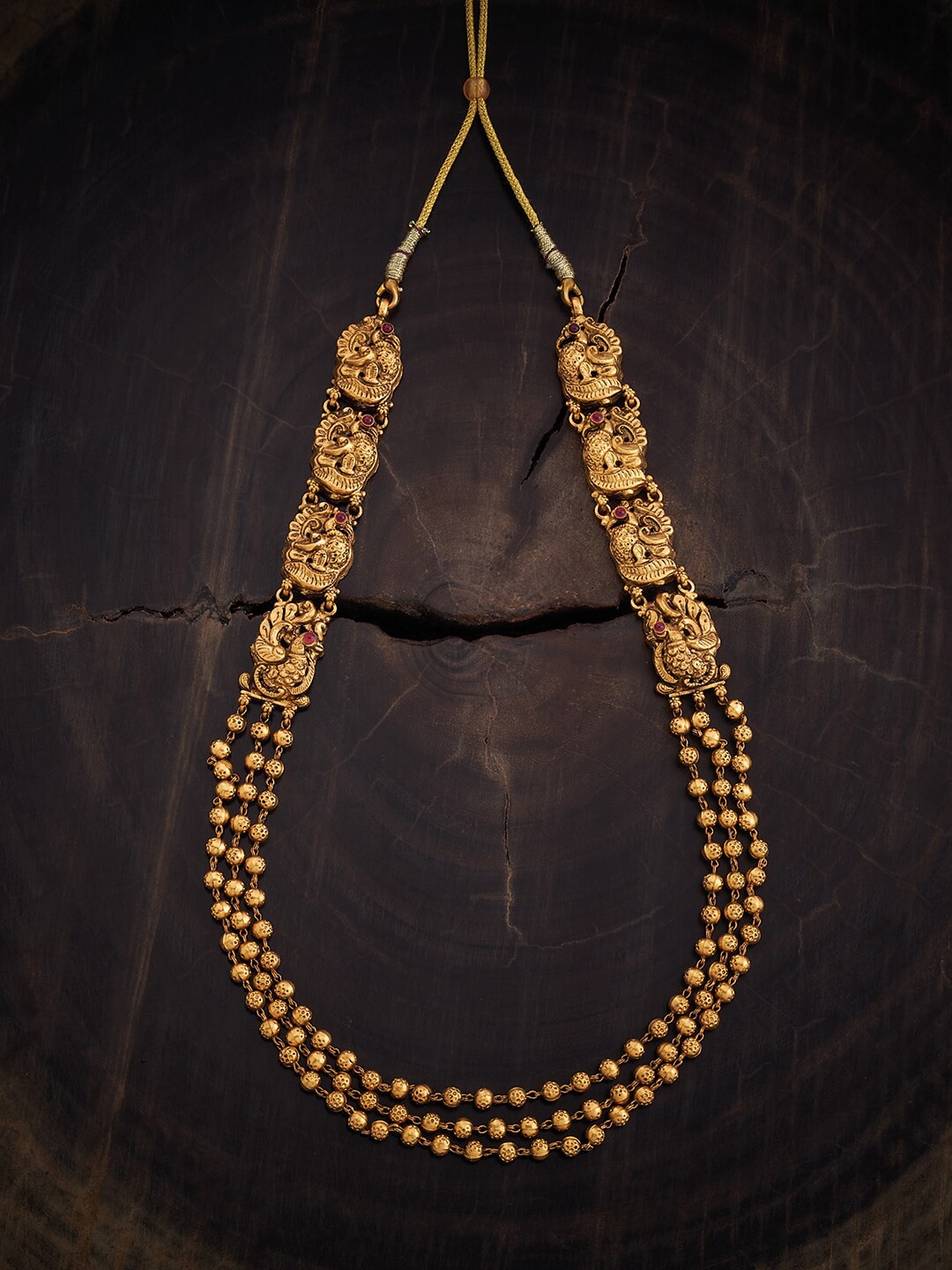 

Kushal's Fashion Jewellery 92.5 Pure Silver Gold-Plated Stone Studded Temple Necklace