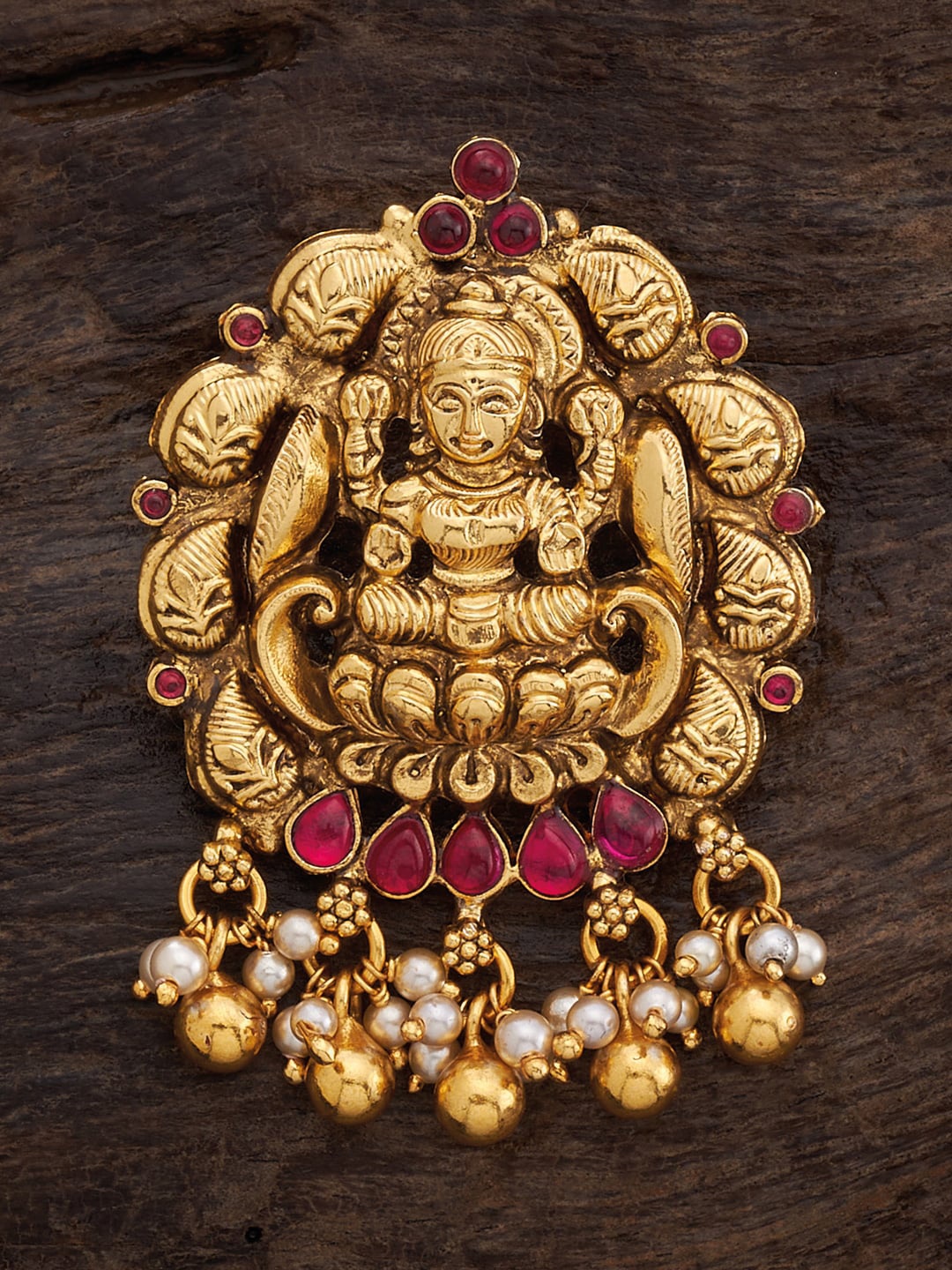 

Kushal's Fashion Jewellery 92.5 Pure Silver Gold-Plated Ruby Stones-Studded Temple Pendant