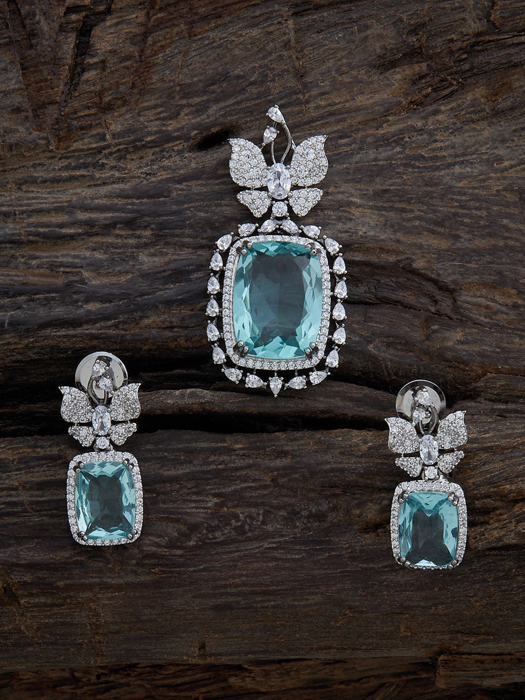 

Kushal's Fashion Jewellery Rhodium-Plated Zircon Studded Jewellery Set, Silver