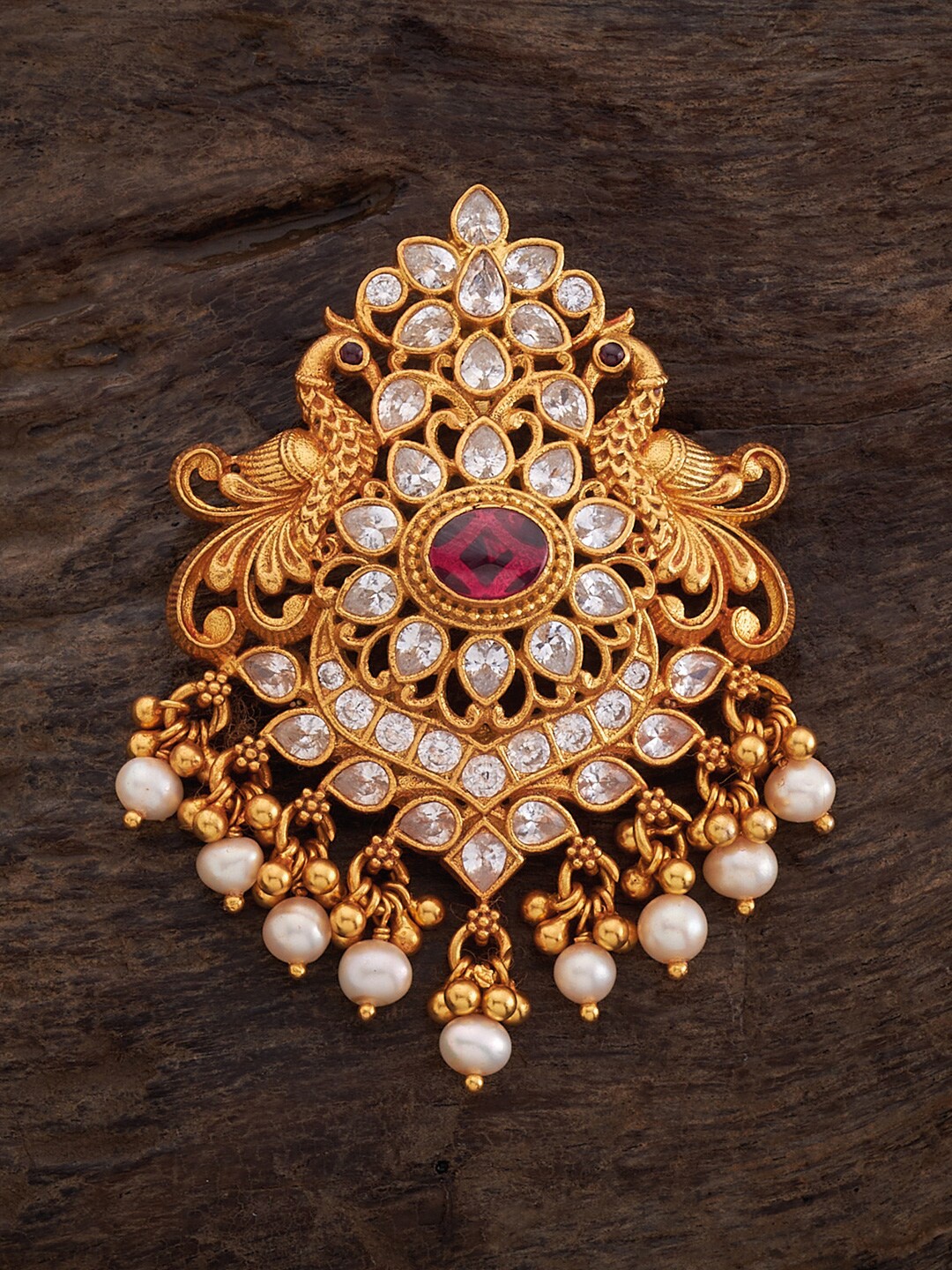 

Kushal's Fashion Jewellery 92.5 Pure Silver Gold-Plated Ruby Stones-Studded Temple Pendant