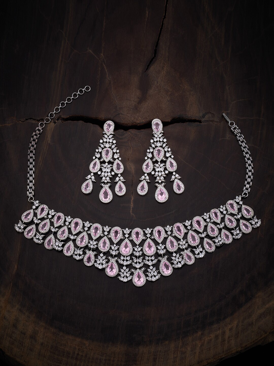 

Kushal's Fashion Jewellery Rhodium-Plated CZ-Studded Jewellery Set, Silver