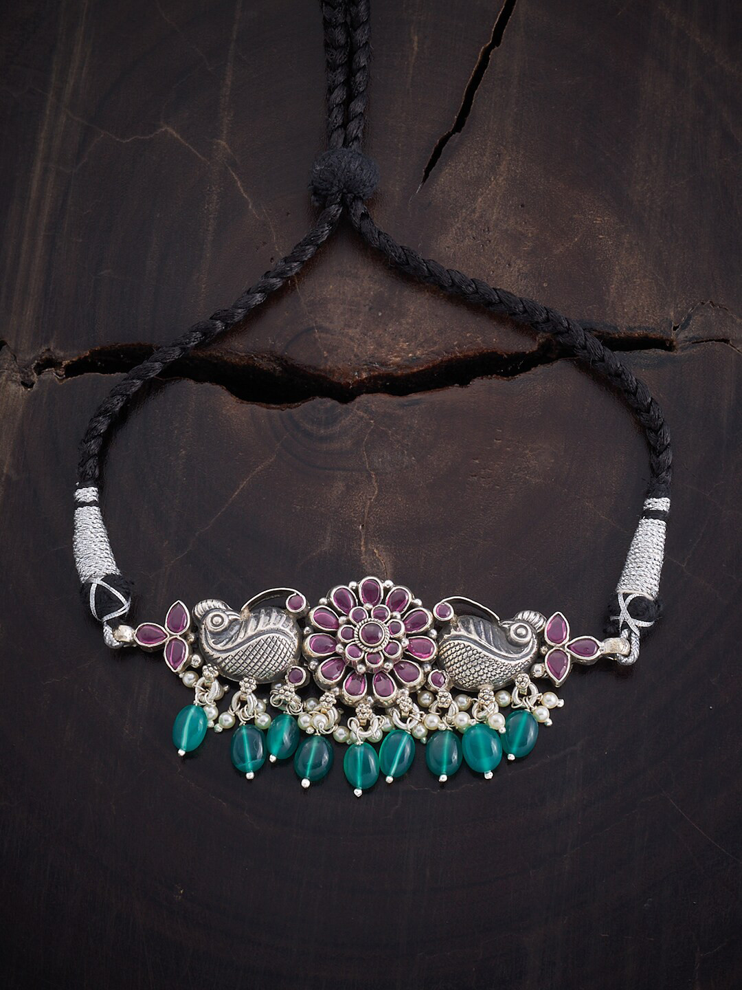 

Kushal's Fashion Jewellery Silver Rhodium-Plated Oxidised Necklace