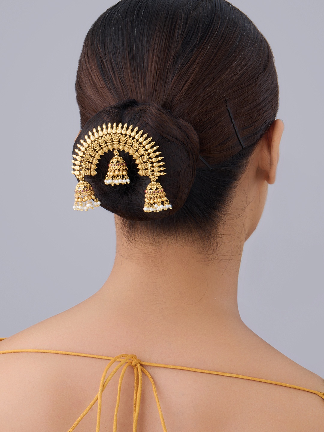 

Kushal's Fashion Jewellery Gold-Plated Stone-Studded & Beaded Ethnic Antique Hair Brooch, Red