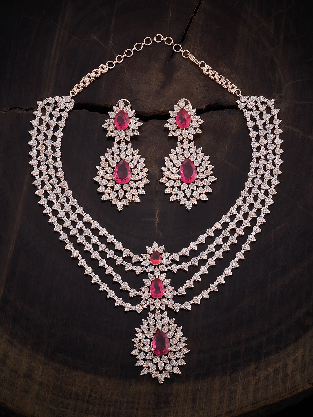 

Kushal's Fashion Jewellery Rose Gold-Plated CZ-Studded Jewellery Set