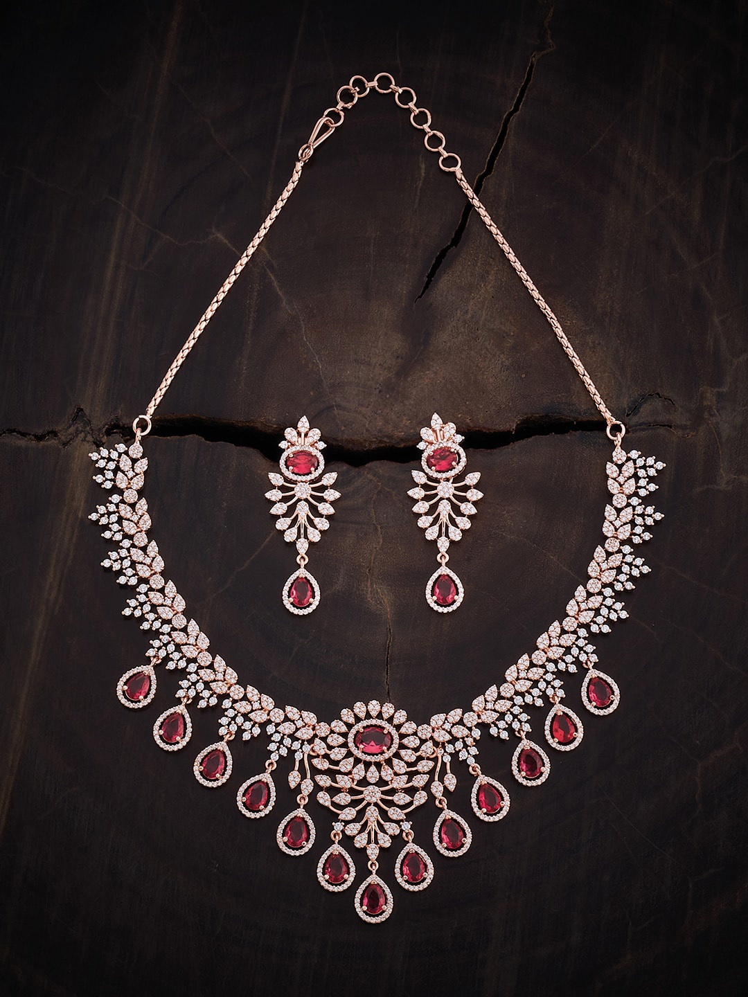 

Kushal's Fashion Jewellery Rose Gold-Plated CZ-Studded Jewellery Set