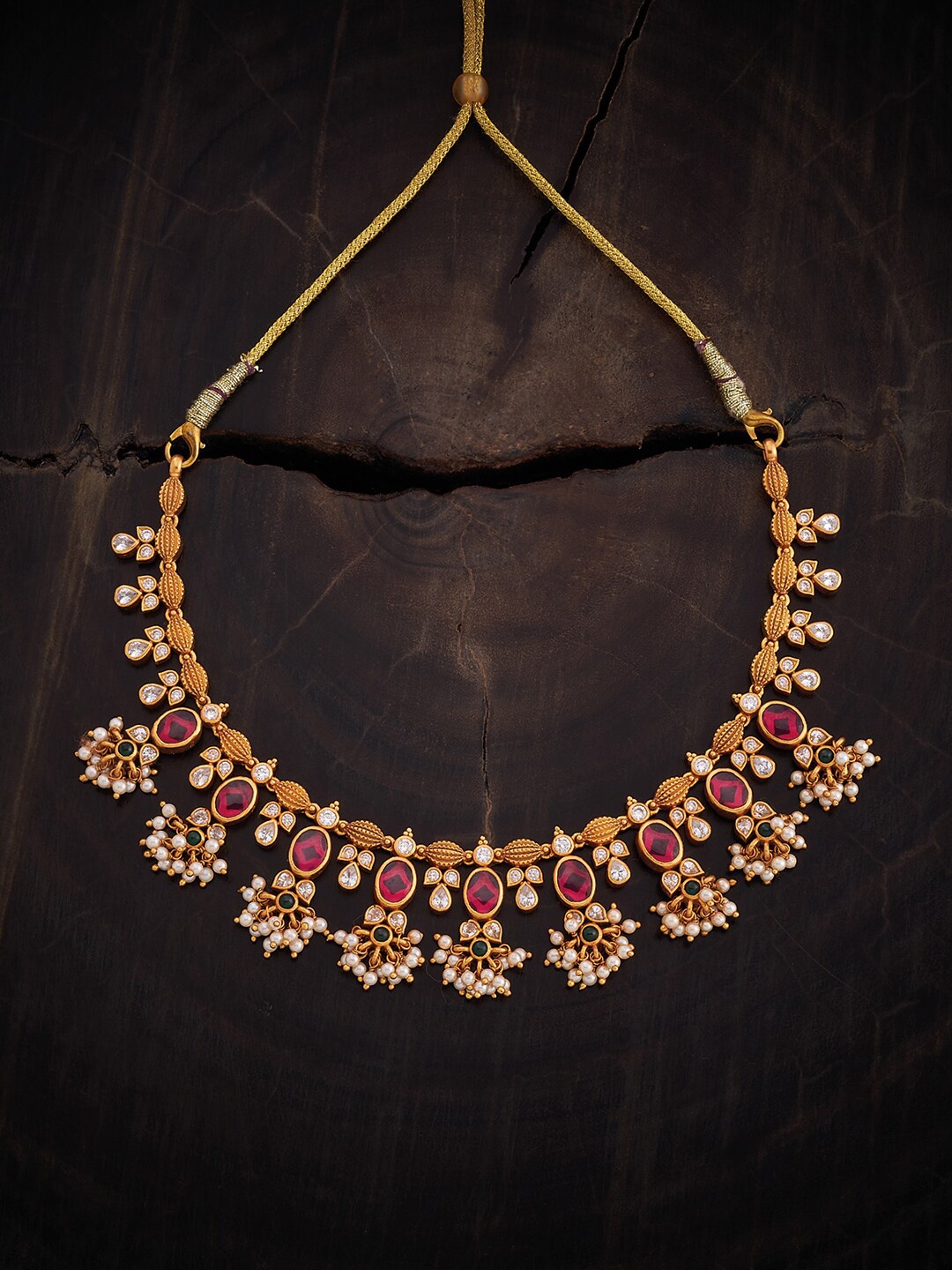 

Kushal's Fashion Jewellery Silver Gold-Plated Temple Necklace