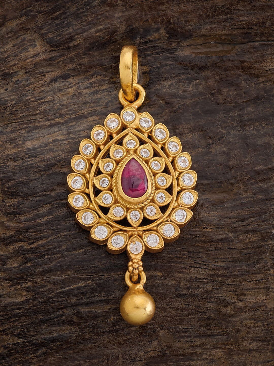 

Kushal's Fashion Jewellery 92.5 Pure Silver Gold-Plated Ruby Stones-Studded Temple Pendant