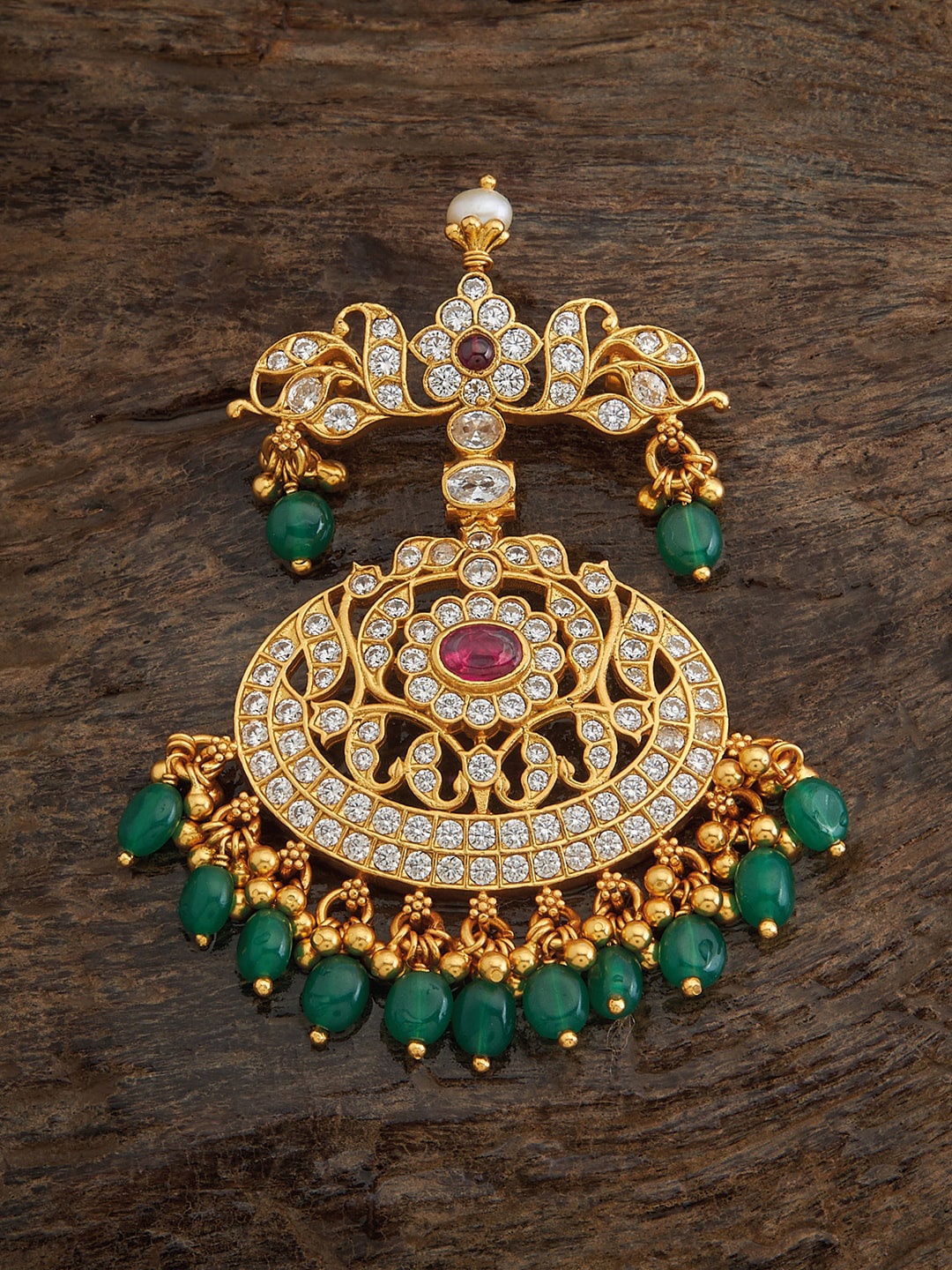 

Kushal's Fashion Jewellery 92.5 Pure Silver Gold-Plated Ruby Stones-Studded Temple Pendant