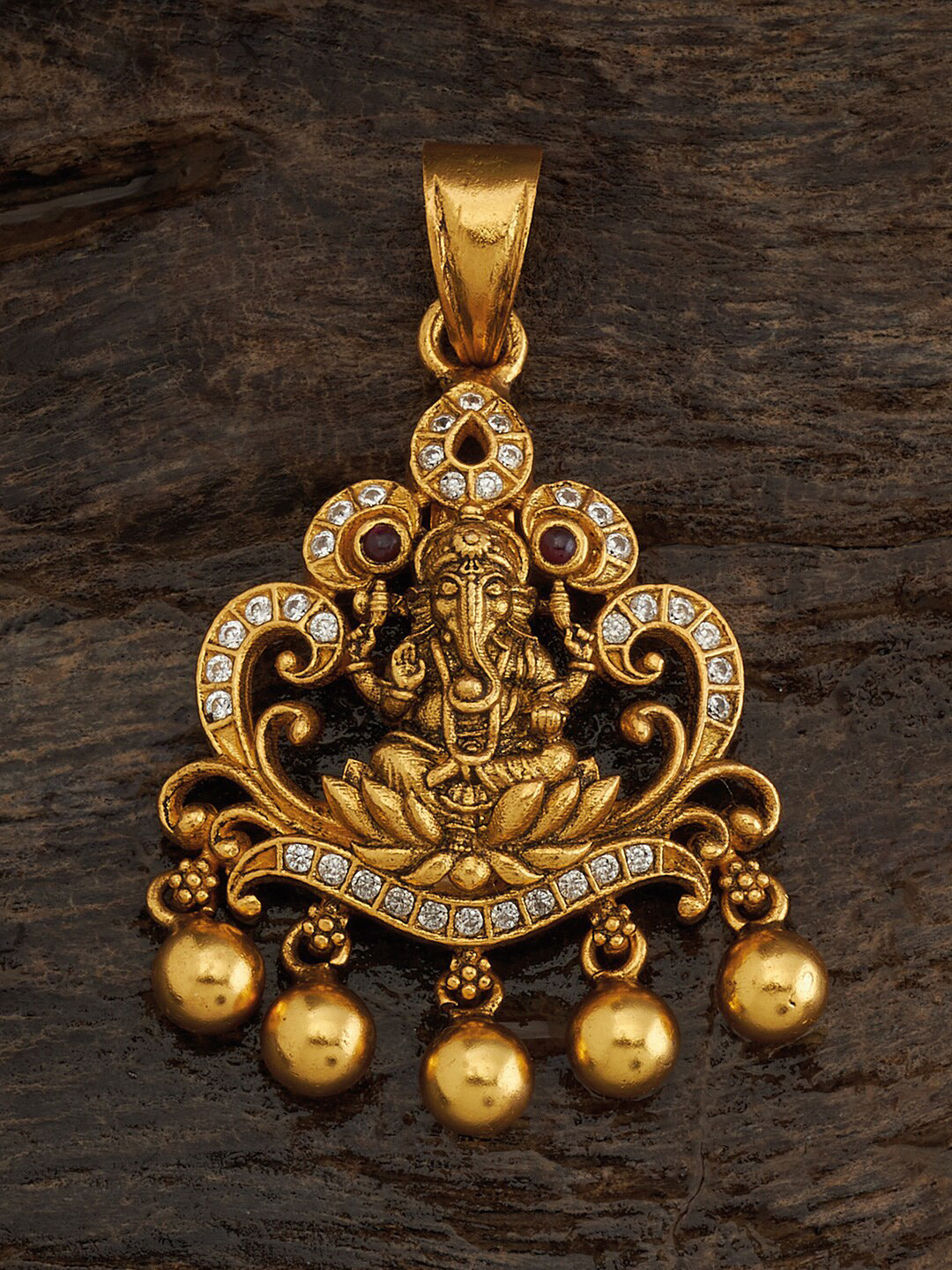 

Kushal's Fashion Jewellery 92.5 Sterling Silver Gold-Plated Ruby Stone-Studded =Pendant, White