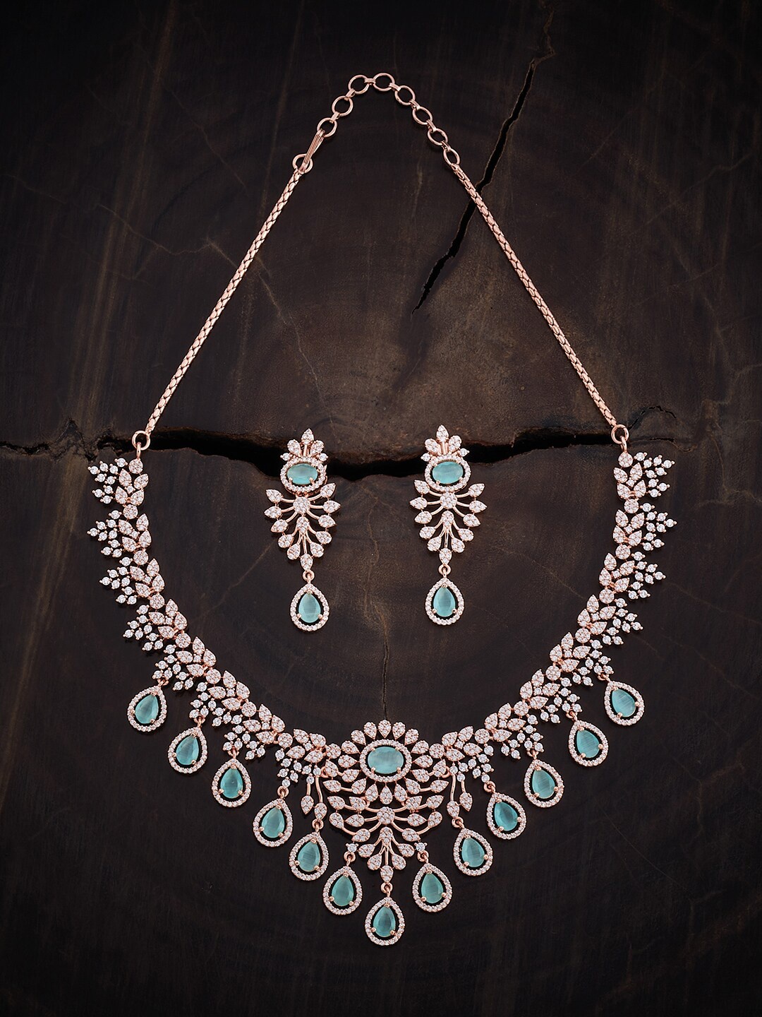 

Kushal's Fashion Jewellery Rose Gold-Plated Cubic Zirconia-Studded Necklace and Earrings