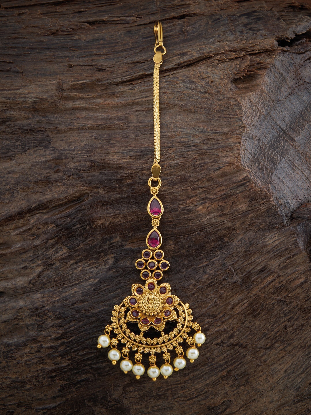 

Kushal's Fashion Jewellery Gold-Plated Red Studded Maangtikka