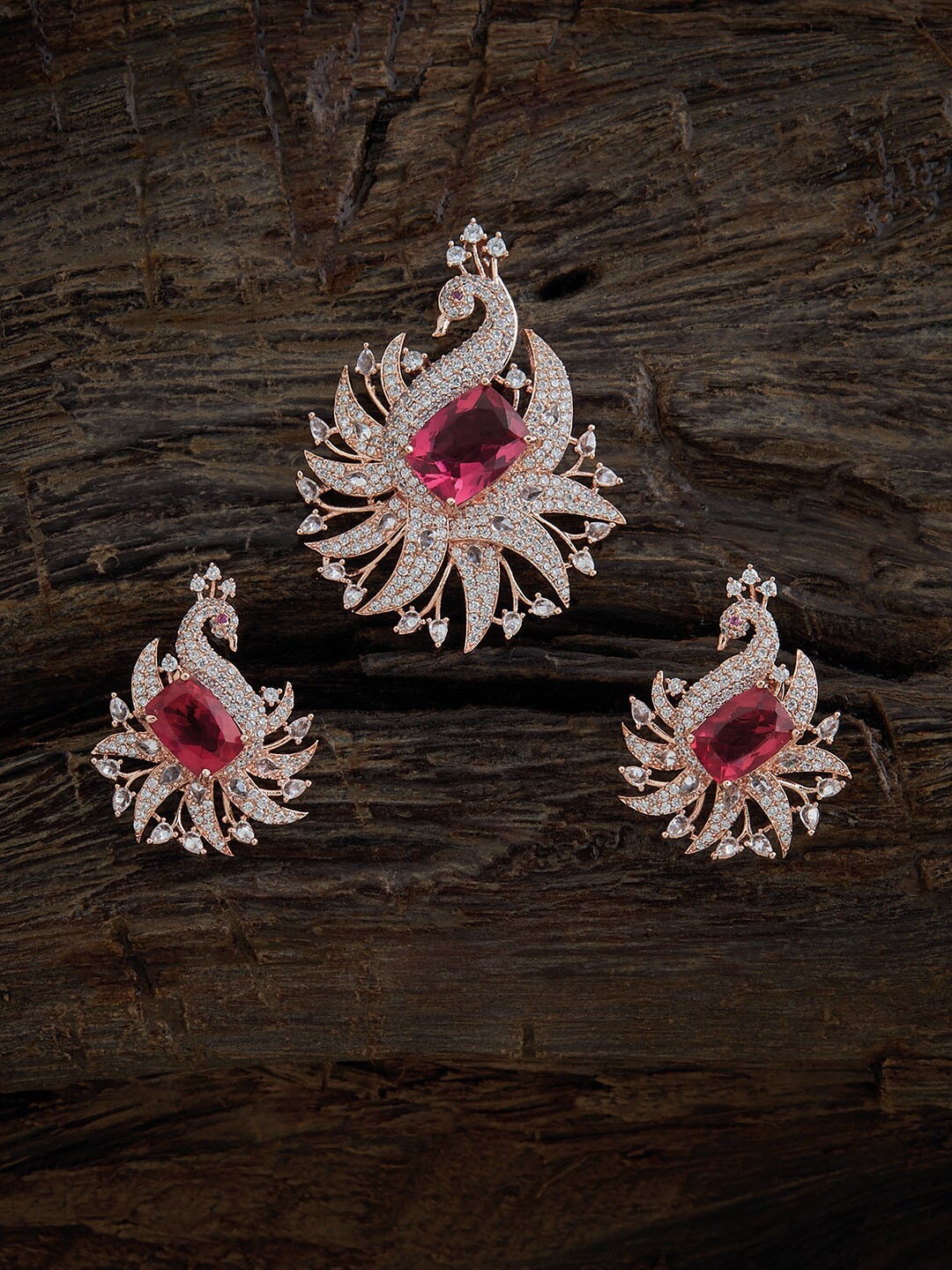 

Kushal's Fashion Jewellery Rose Gold-Plated Zircon Studded Pendant and Earrings
