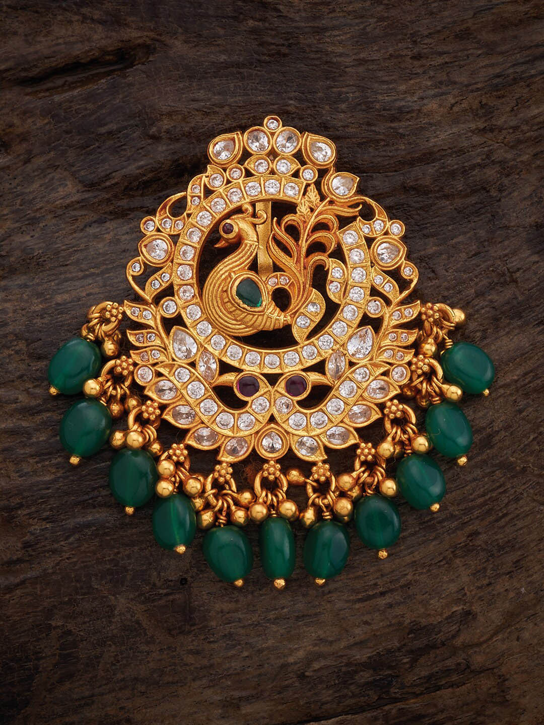 

Kushal's Fashion Jewellery 92.5 Sterling Silver Gold-Plated Ruby Stone-Studded Pendant, Green