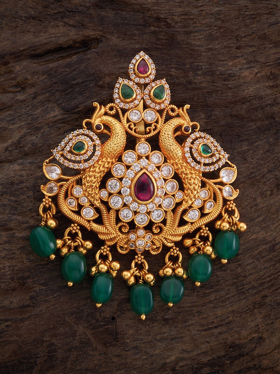 

Kushal's Fashion Jewellery 92.5 Sterling Silver Gold-Plated Ruby Stone-Studded Pendant, Red