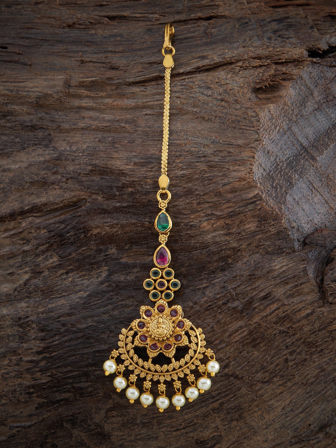 

Kushal's Fashion Jewellery Gold Plated Stone Studded Maangtikka, Red