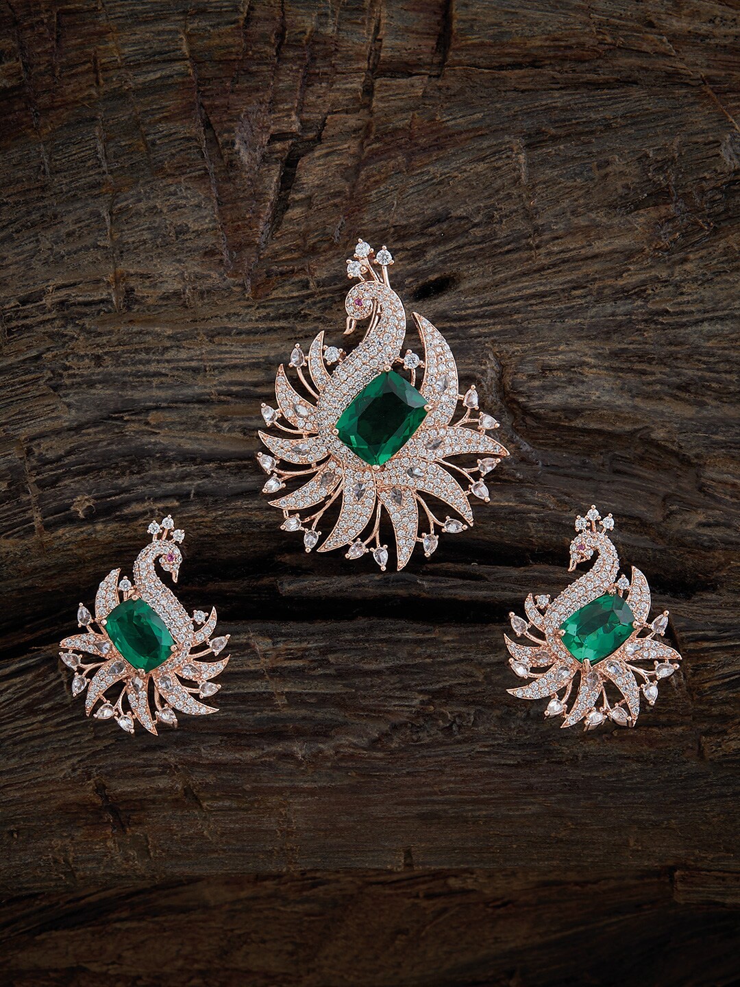 

Kushal's Fashion Jewellery Rose Gold-Plated Zircon Studded Pendant and Earrings
