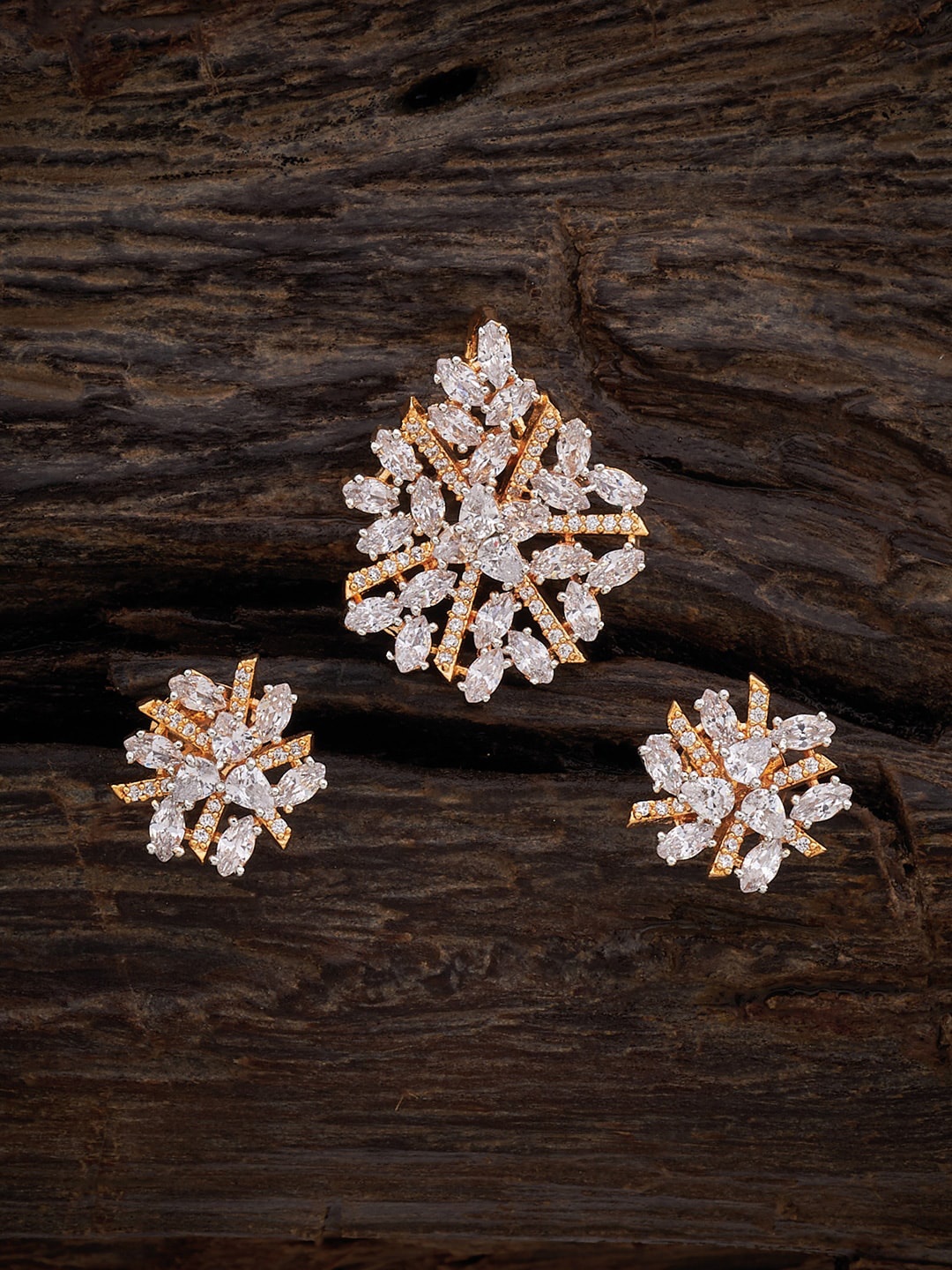 

Kushal's Fashion Jewellery Rhodium-Plated Zircon Studded Pendant and Earrings, Silver
