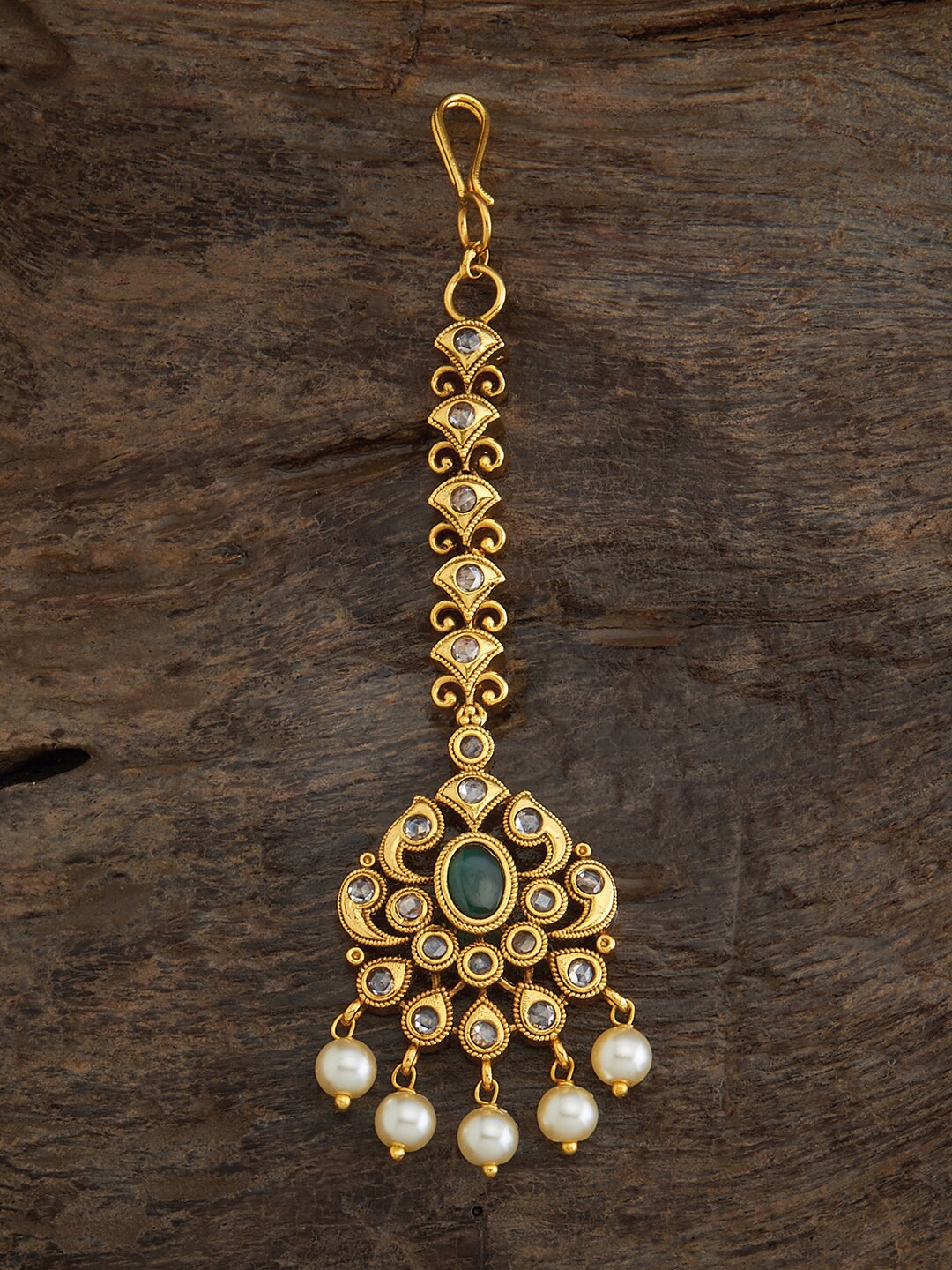 

Kushal's Fashion Jewellery Gold Plated Green Studded Maangtikka