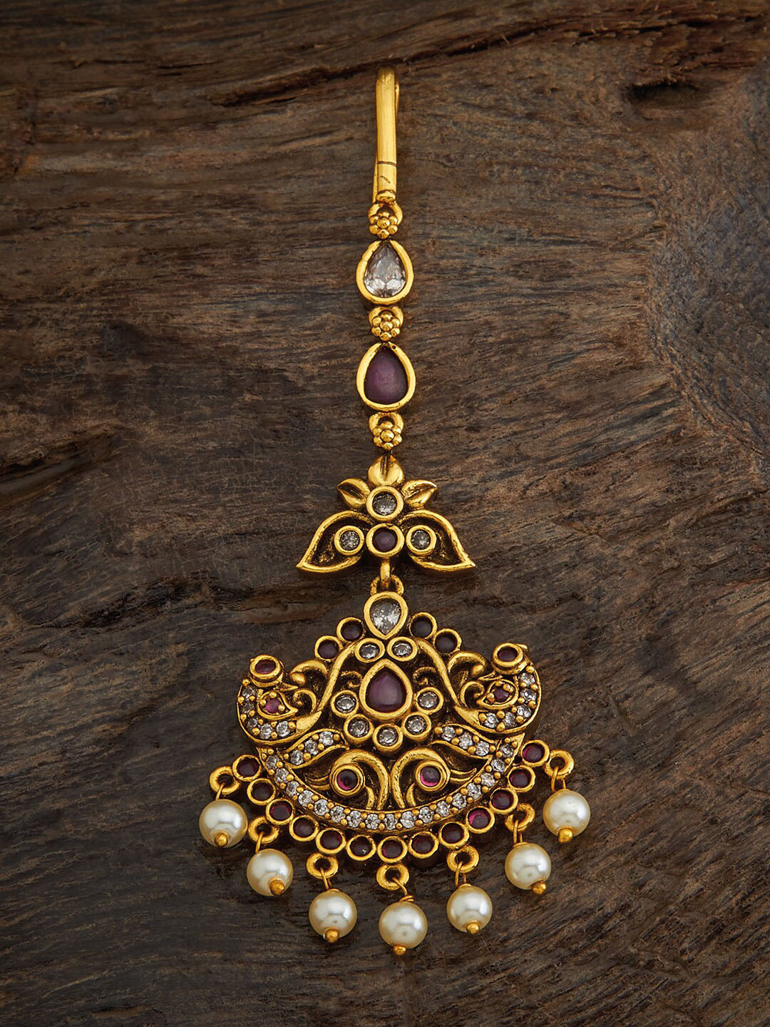 

Kushal's Fashion Jewellery Gold-Plated Studded Antique Maang Tikka