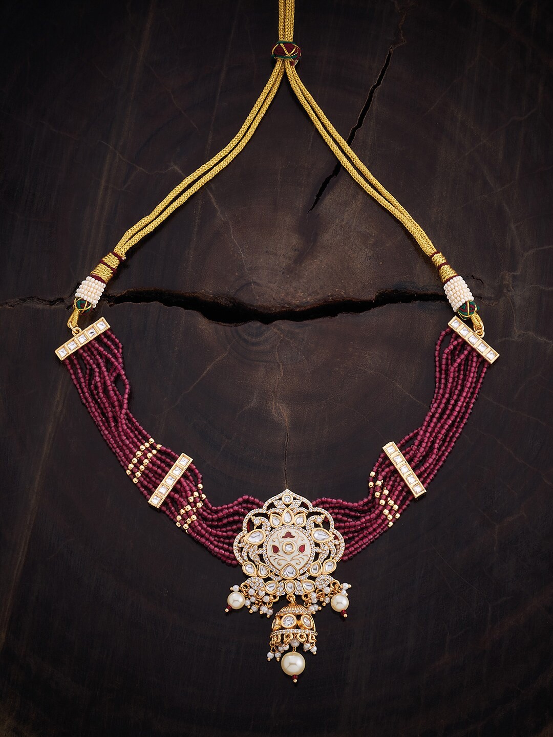 

Kushal's Fashion Jewellery Kundan Studded Necklace, Red