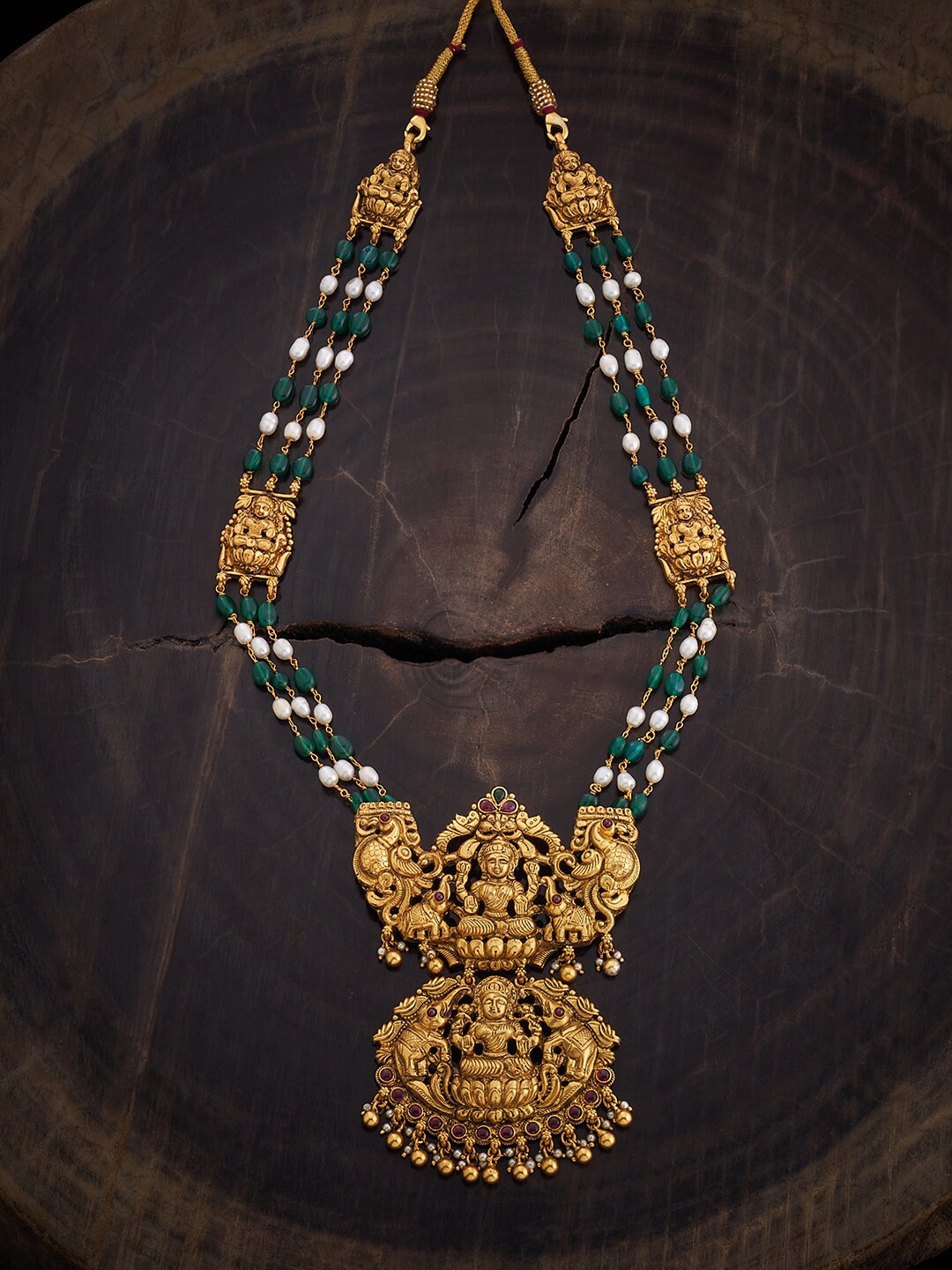 

Kushal's Fashion Jewellery 92.5 Pure Silver Gold Plated Temple Necklace