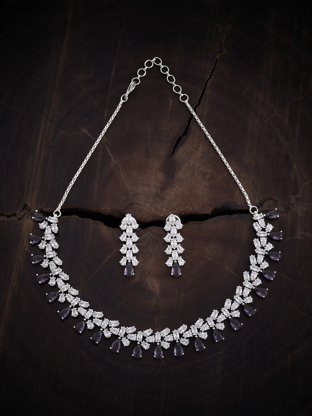 

Kushal's Fashion Jewellery Rhodium-Plated CZ-Studded Jewellery Set, Silver