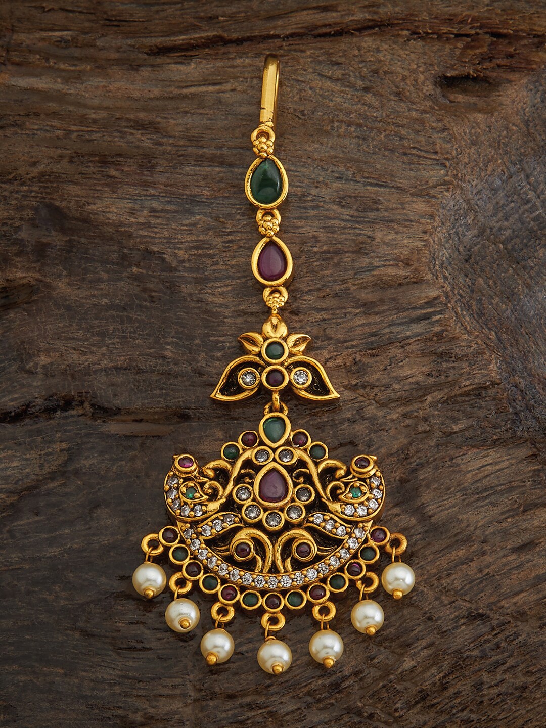 

Kushal's Fashion Jewellery Gold-Plated Maangtikka, Green