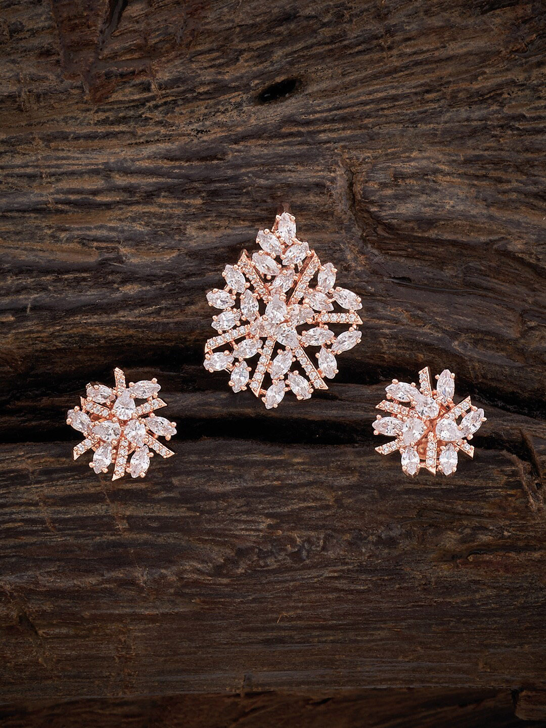 

Kushal's Fashion Jewellery Rose Gold-Plated CZ-Studded Jewellery Set, White
