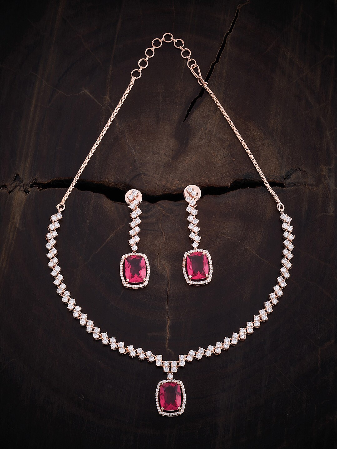 

Kushal's Fashion Jewellery Rose Gold-Plated CZ-Studded Jewellery Set