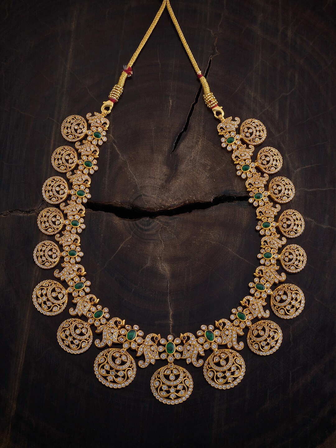 

Kushal's Fashion Jewellery Gold-Toned & White Silver Temple Necklace