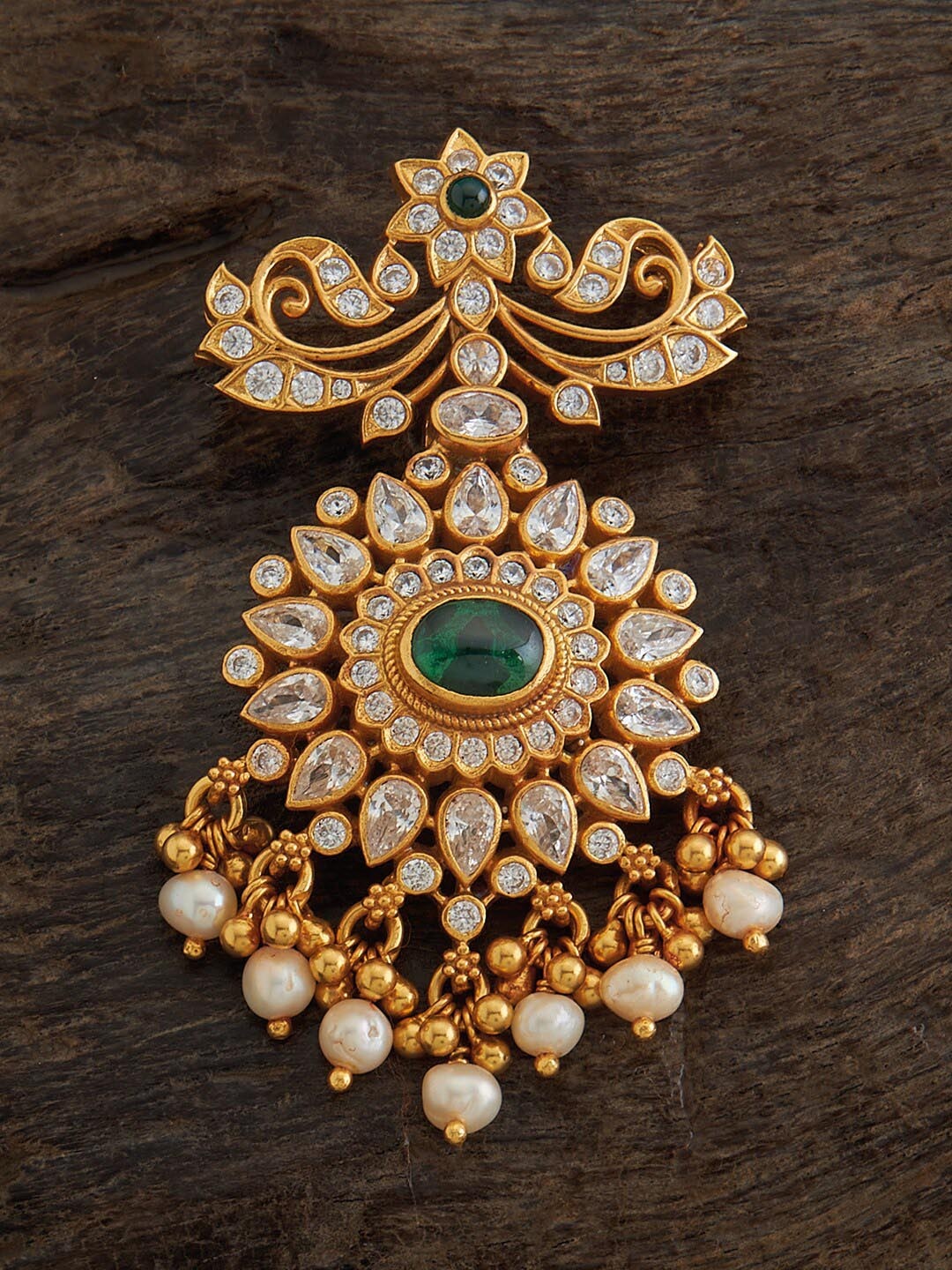 

Kushal's Fashion Jewellery 92.5 Sterling Silver Gold-Plated Stone-Studded Temple Pendant, Green