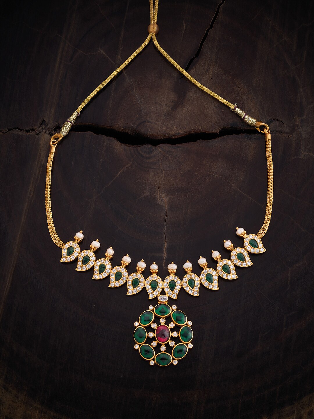 

Kushal's Fashion Jewellery 92.5 Pure Silver Gold-Plated Temple Necklace