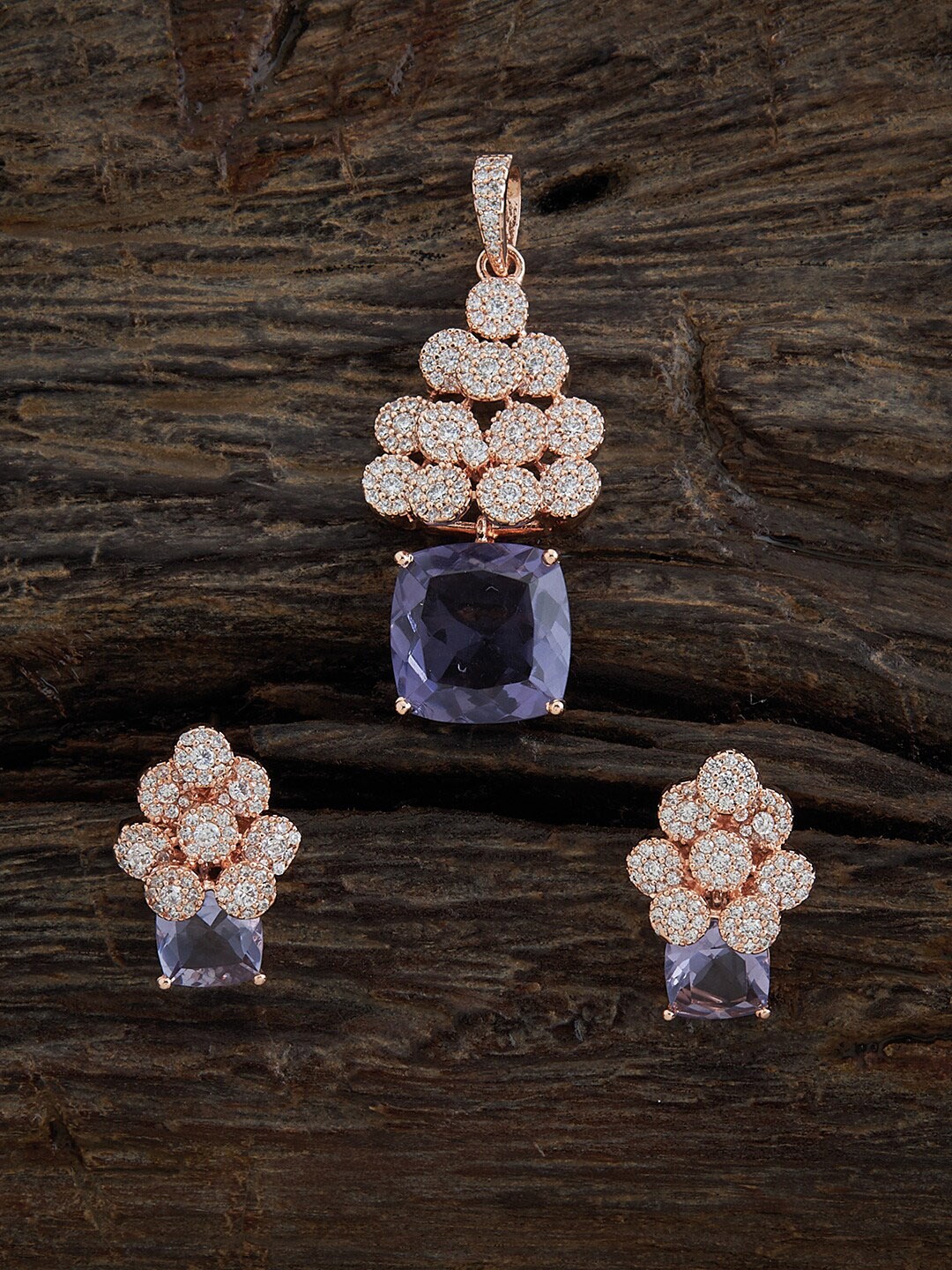 

Kushal's Fashion Jewellery Rose Gold-Plated CZ-Studded Pendant Set