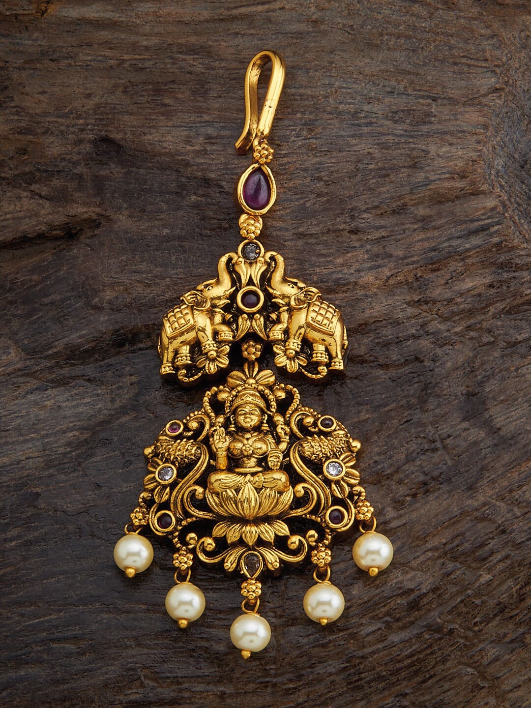 

Kushal's Fashion Jewellery Gold-Plated Maangtikka, Red