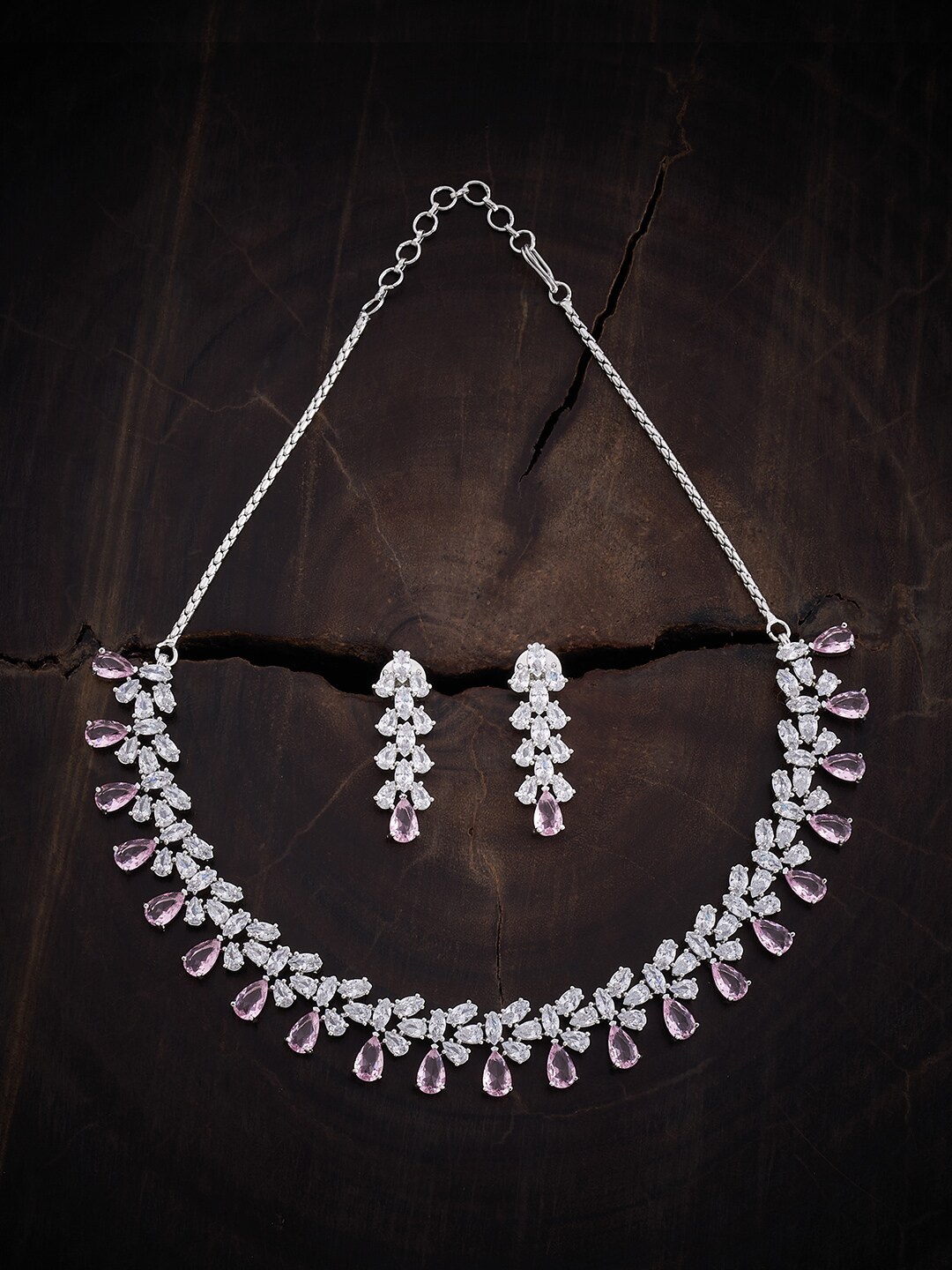 

Kushal's Fashion Jewellery Rhodium-Plated CZ-Studded Jewellery Set, Silver