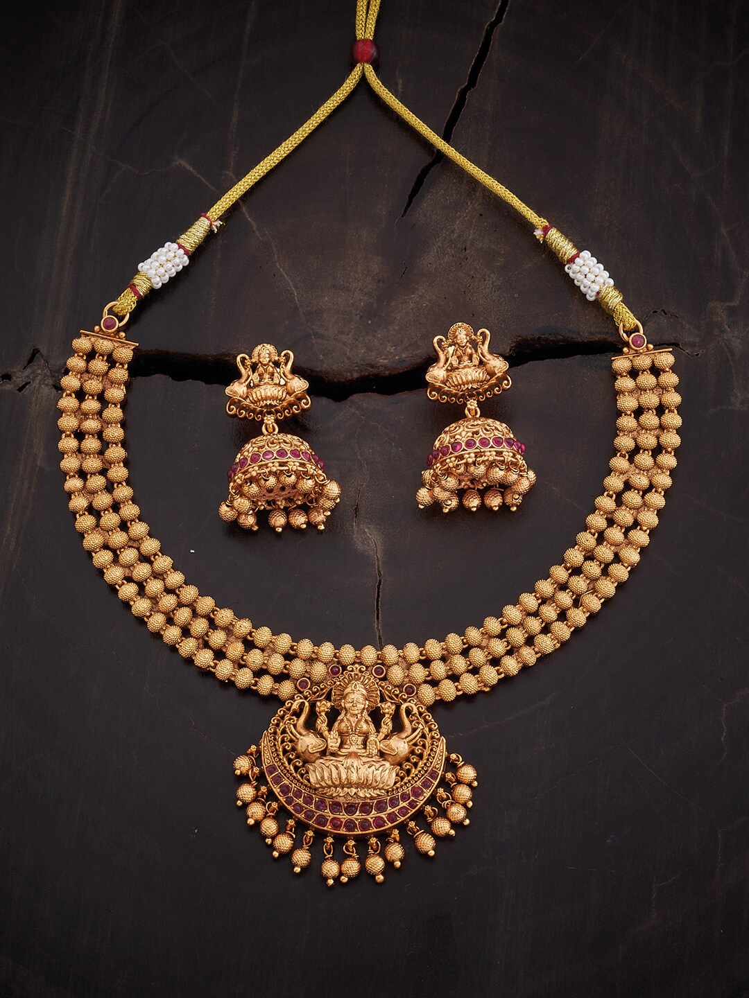 

Kushal's Fashion Jewellery Gold Plated Artificial Stones Studded Jewellery Set, Red