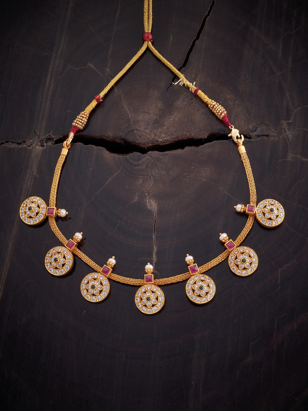 

Kushal's Fashion Jewellery Silver Gold-Plated Temple Necklace