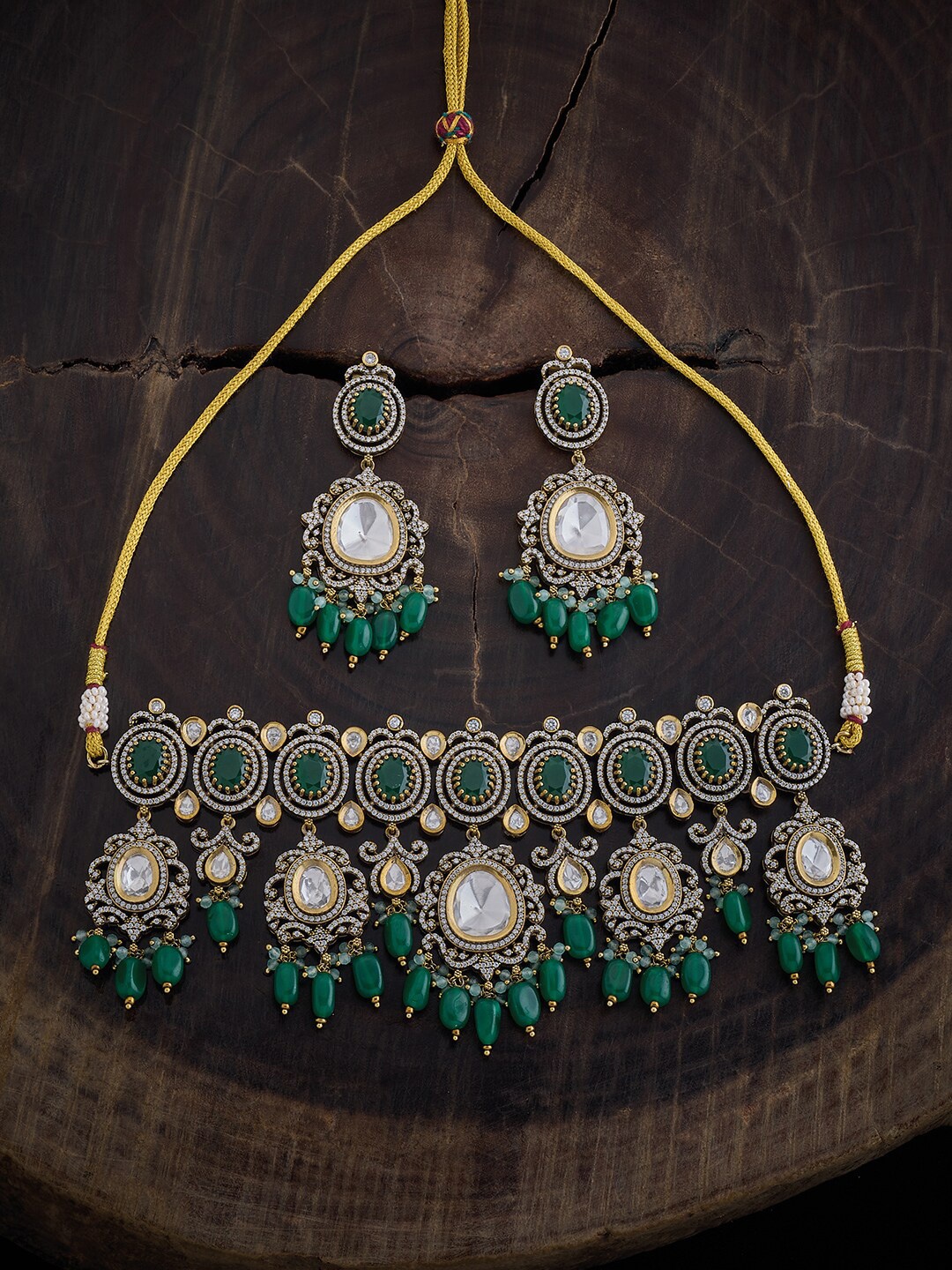 

Kushal's Fashion Jewellery Kundan Studded & Beaded Jewellery Set, Green