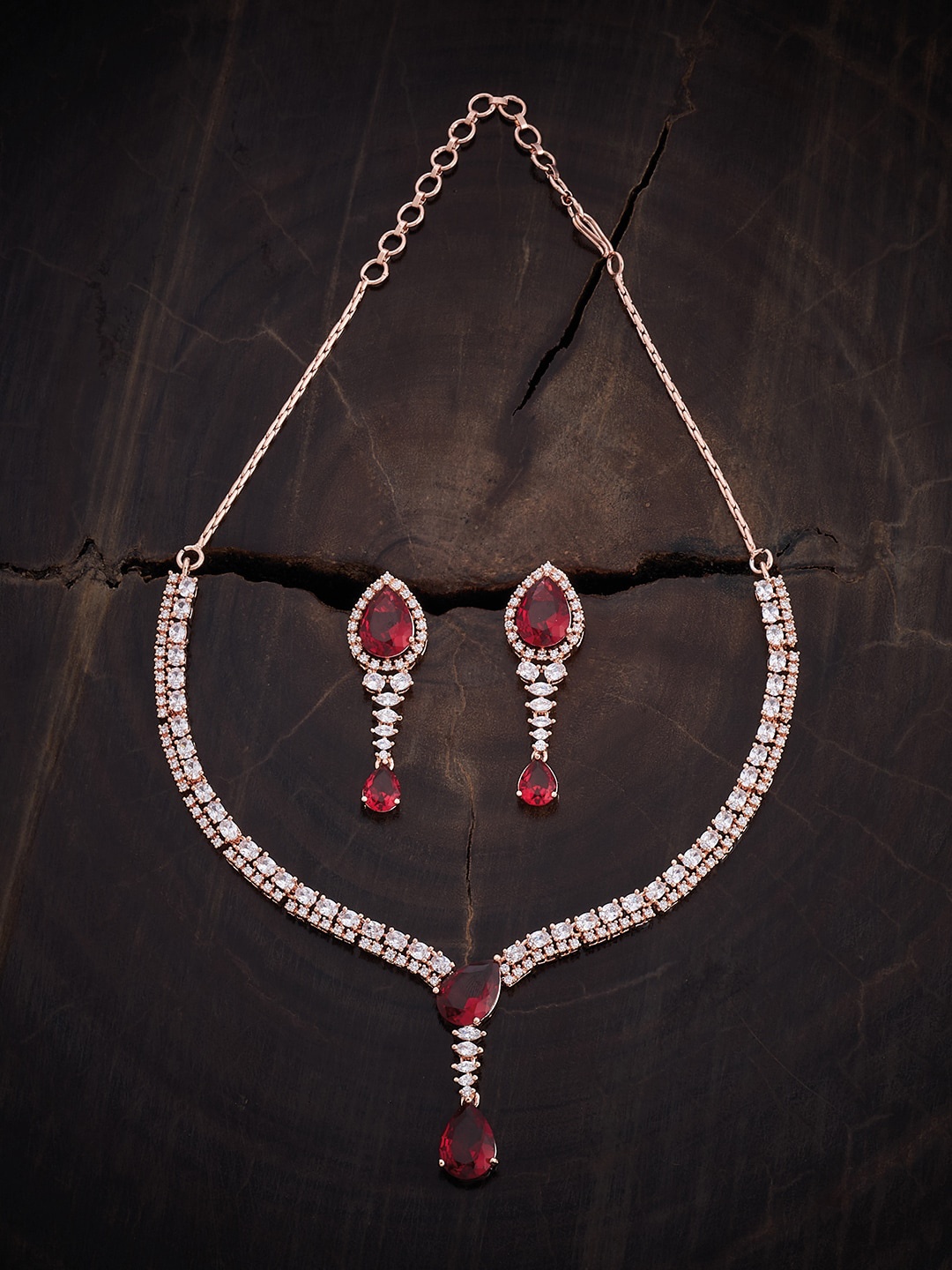 

Kushal's Fashion Jewellery Rose Gold Plated Cubic Zirconia Studded Jewellery Set