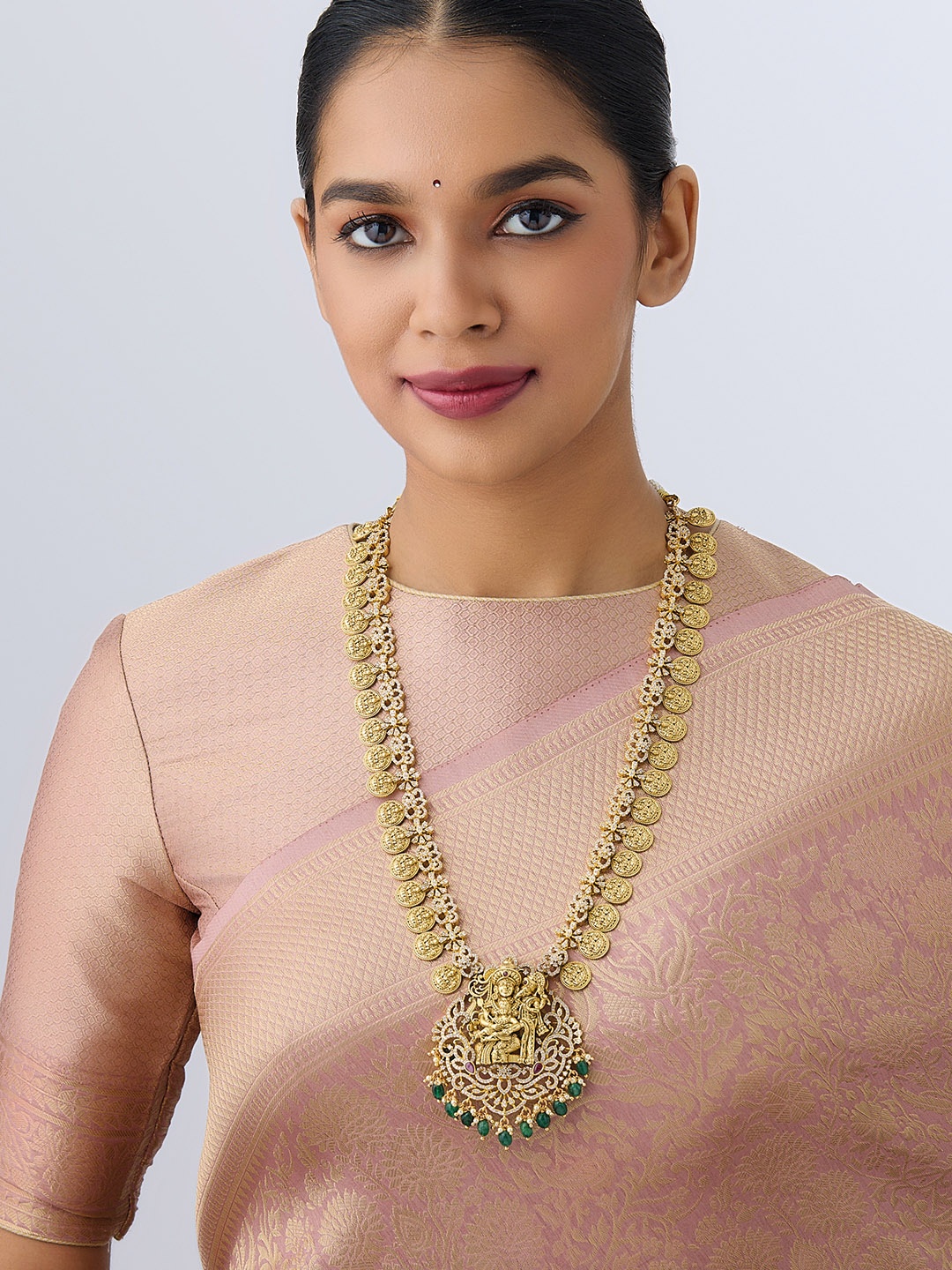 

Kushal's Fashion Jewellery 92.5 Pure Silver Gold-Plated Temple Necklace