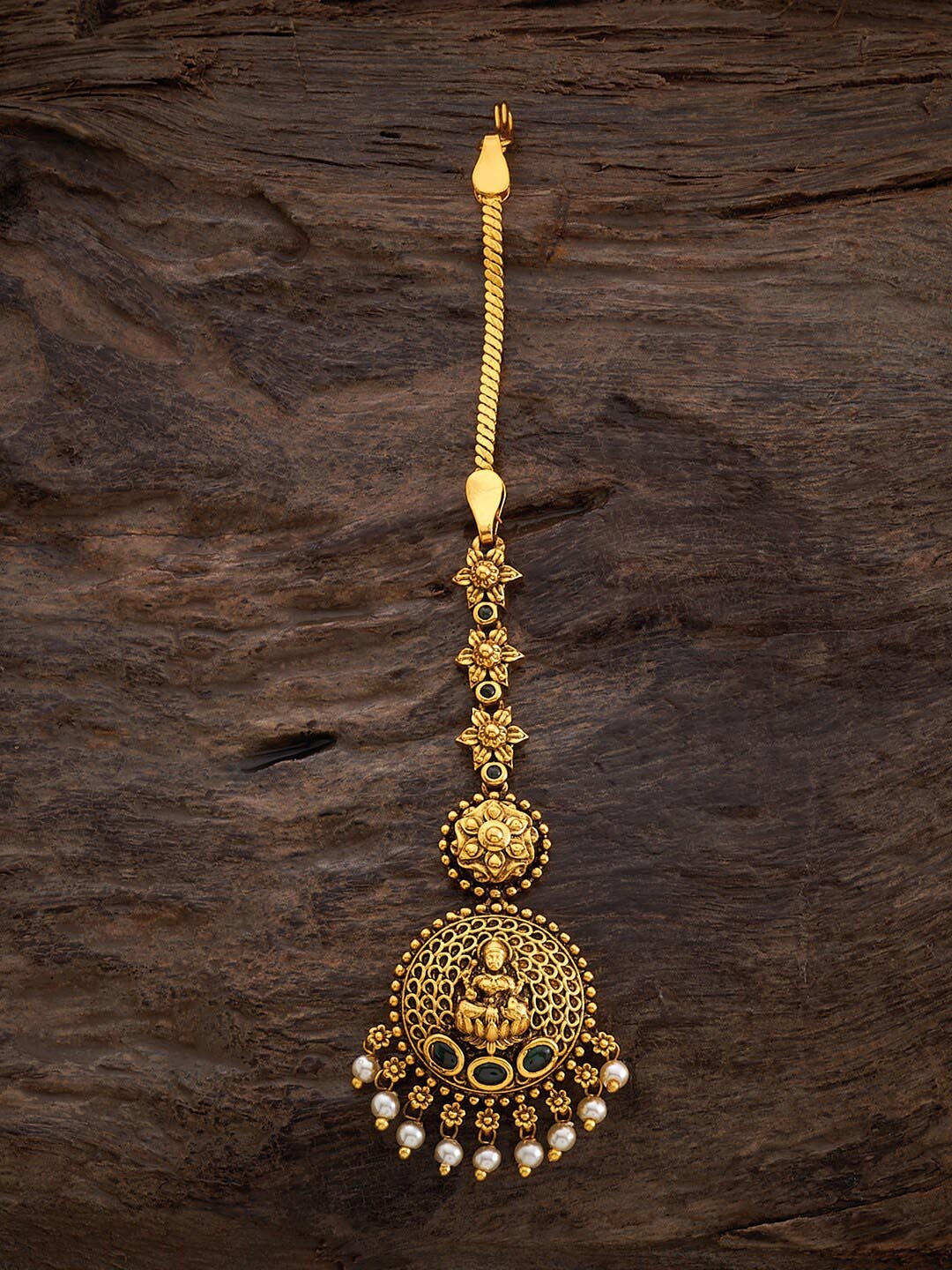 

Kushal's Fashion Jewellery Gold-Plated Maangtikka, Green