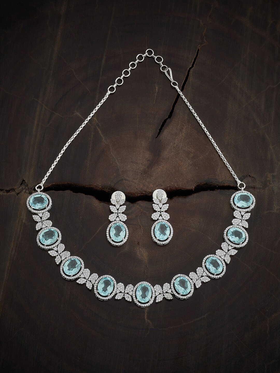 

Kushal's Fashion Jewellery Rhodium-Plated CZ-Studded Jewellery Set, Silver