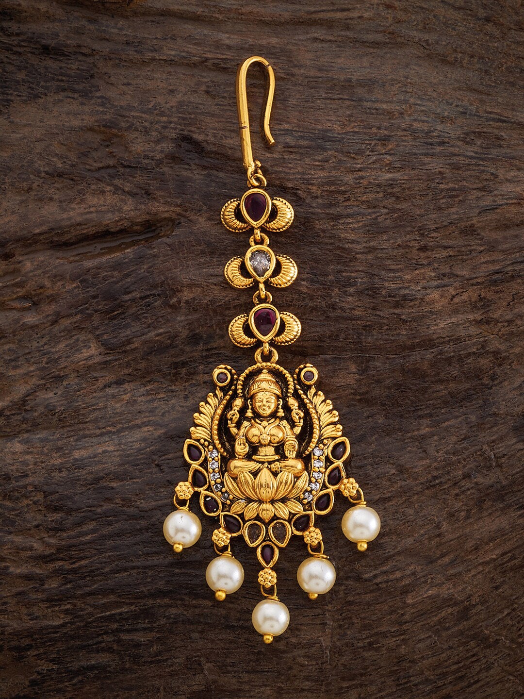 

Kushal's Fashion Jewellery Gold-Plated Maangtikka, Red