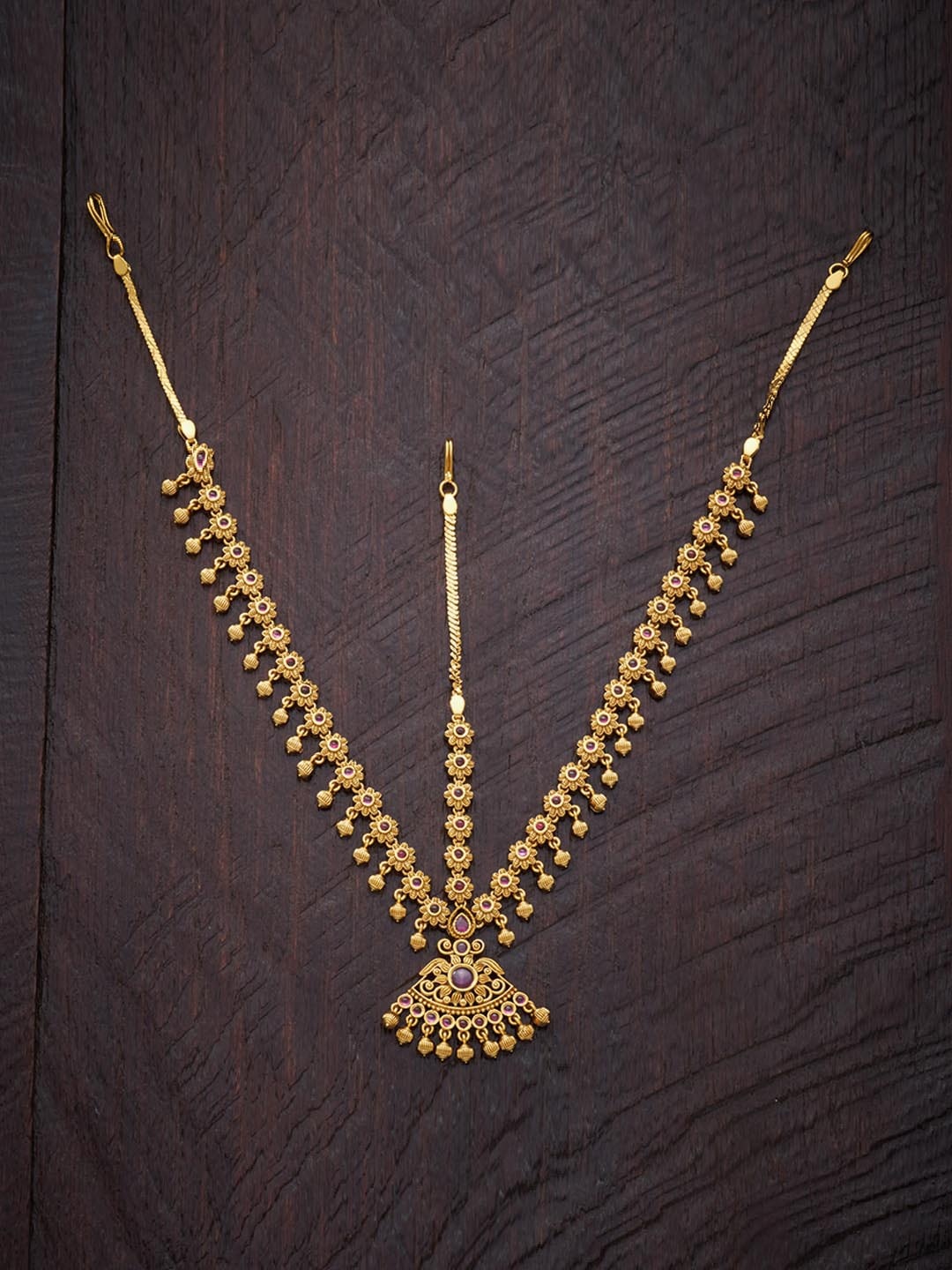 

Kushal's Fashion Jewellery Gold-Plated Matha Patti, Red